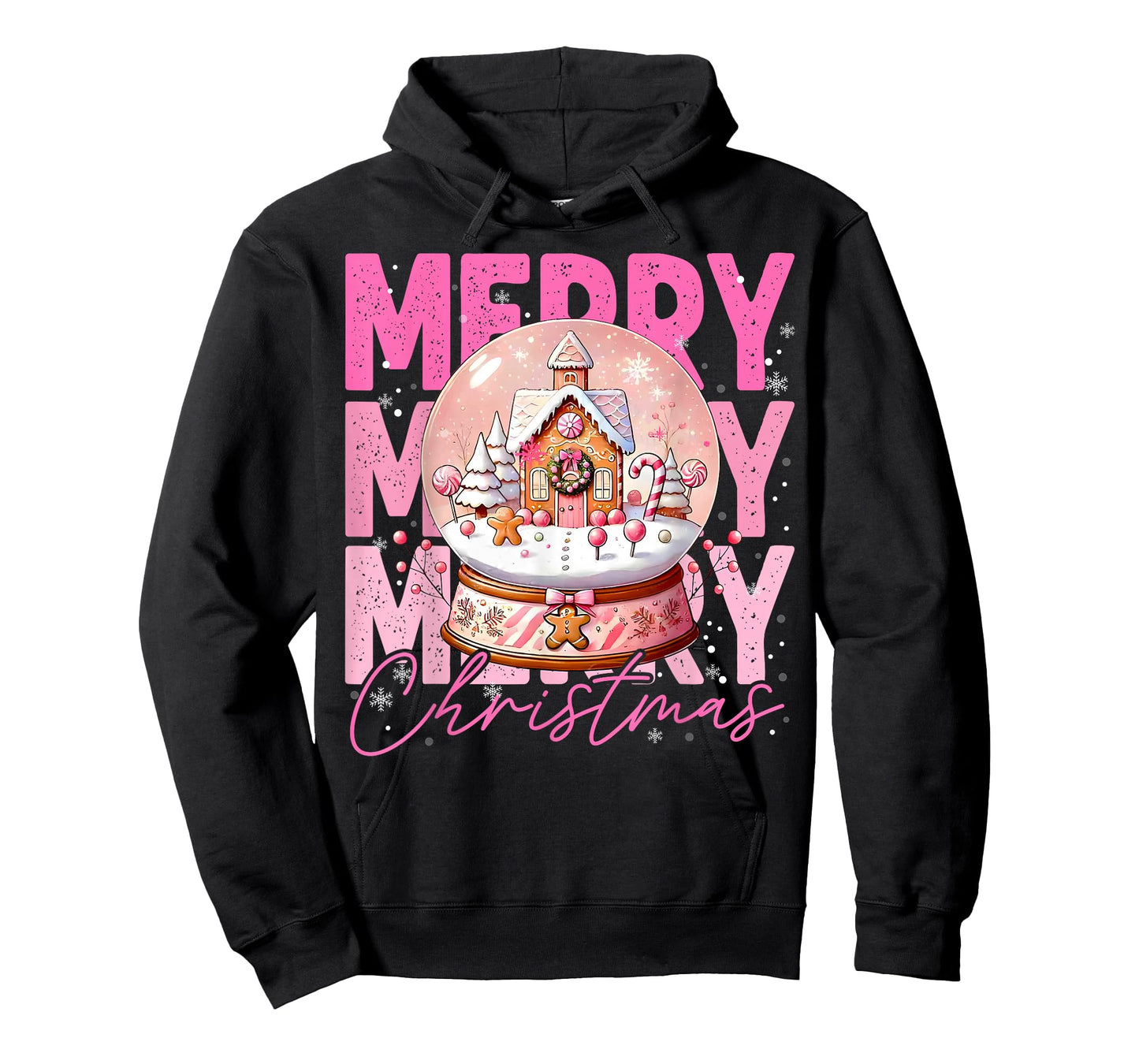 Cute Merry Christmas Snow Globe Pink Gingerbread House Xmas T-Shirt