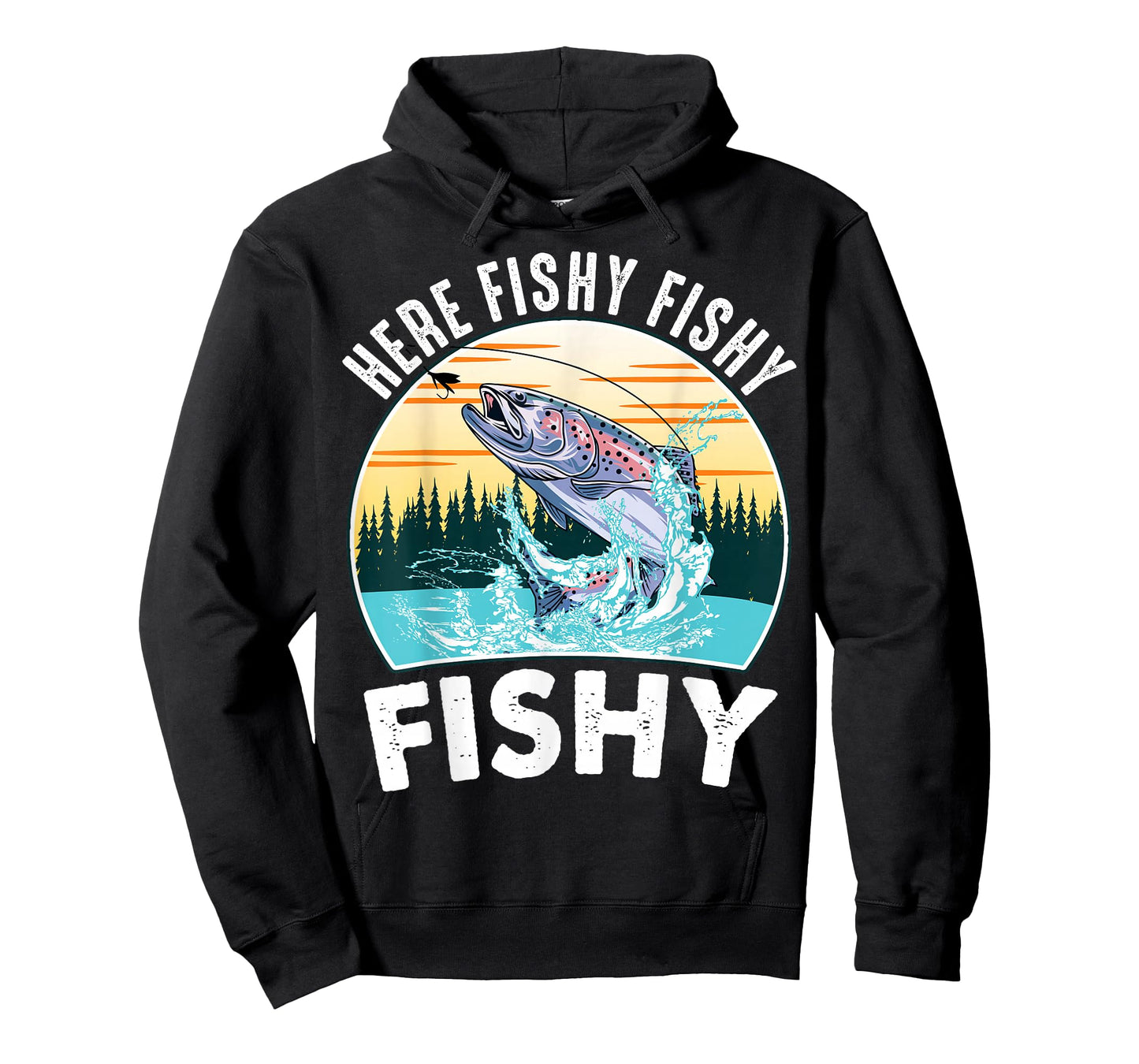 Here-Fishy Rainbow Trout Fly Fishing Gift Funny Dad Joke T-Shirt