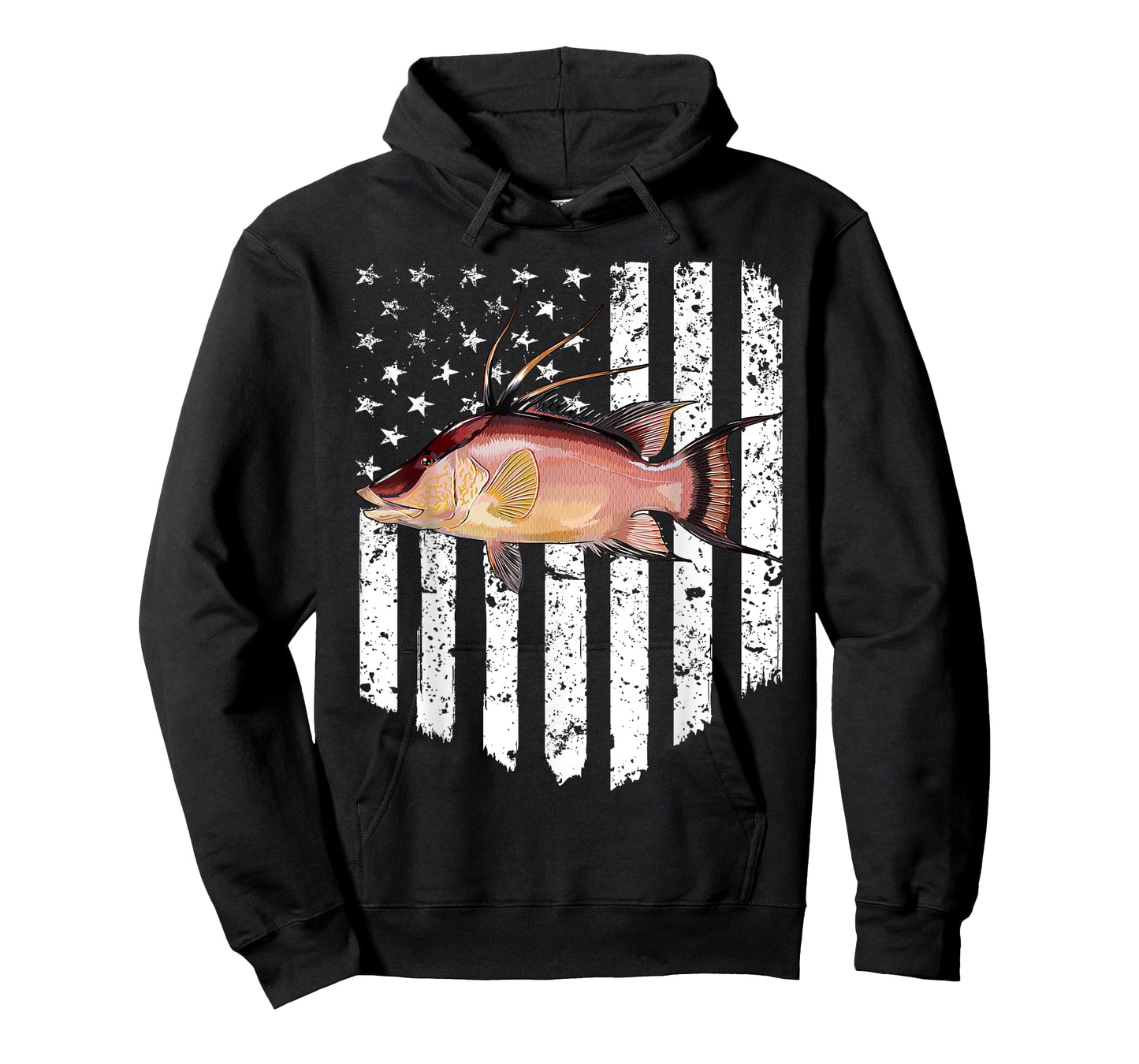 Black White American Flag Hogfish 4th Of July Fish Women Men T-Shirt