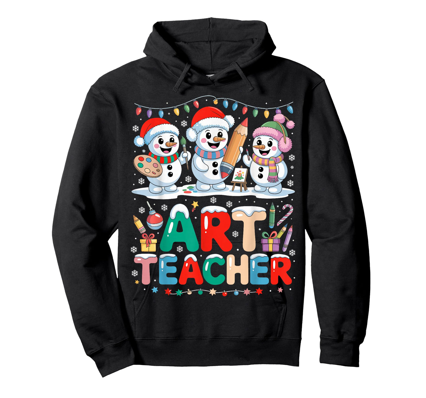 Christmas Art Teacher Snowman Artists Painting Lover Xmas T-Shirt