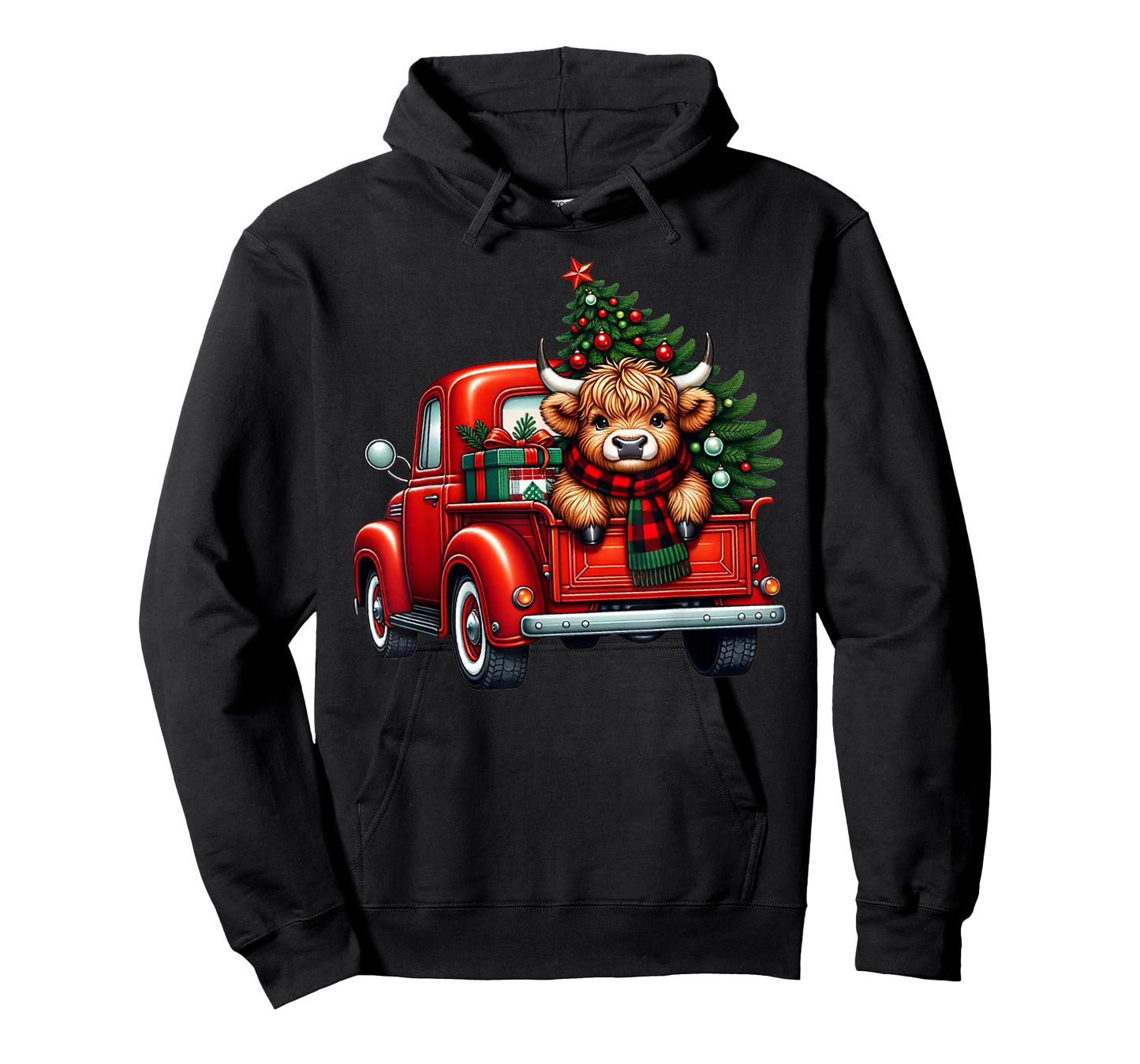 Highland Cow in Truck Farm Farmer Christmas Cow Car Truck T-Shirt