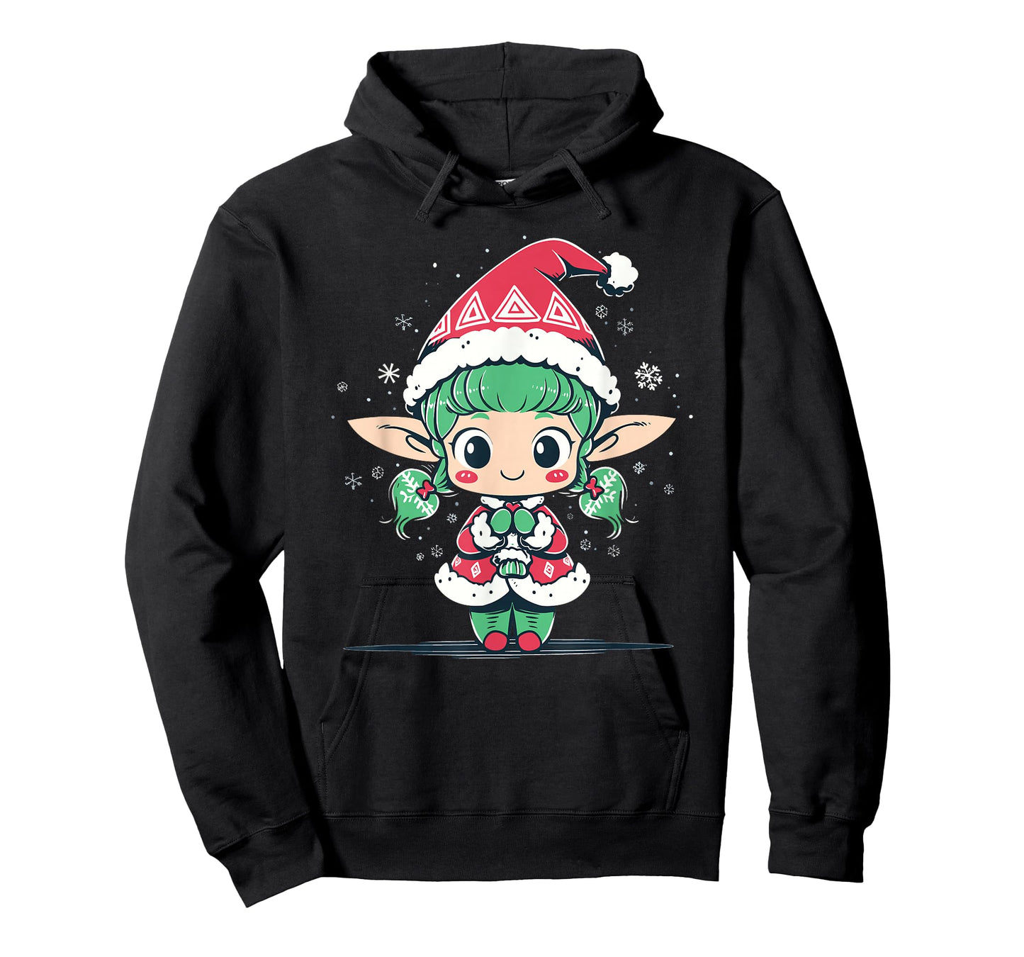 Cute Christmas Elf in Santa Claus Hat Little Girl Graphic T-Shirt