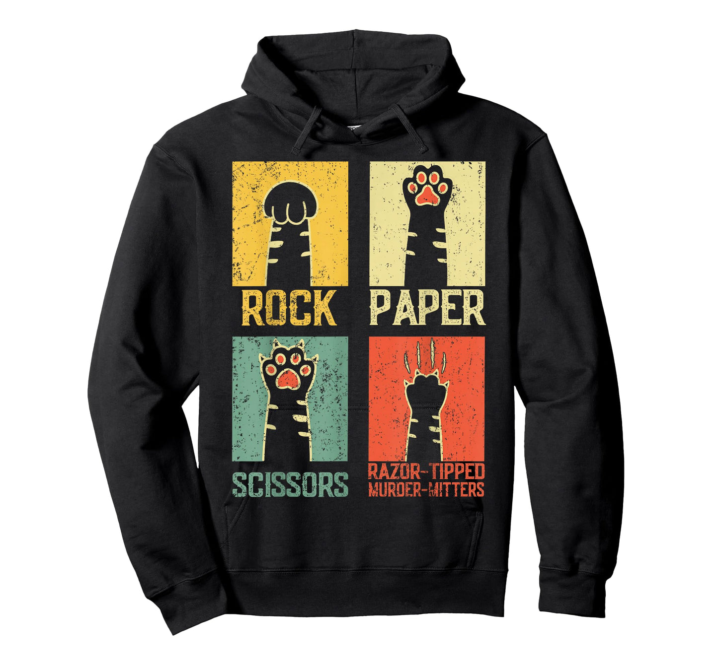 Retro Rock Paper Scissors Hand Game Cute Paw Humor Cat Meme T-Shirt