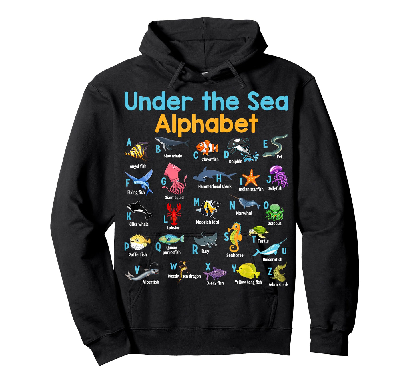 ABC Animals Under Water A-Z Types of Sea Animals Alphabet T-Shirt