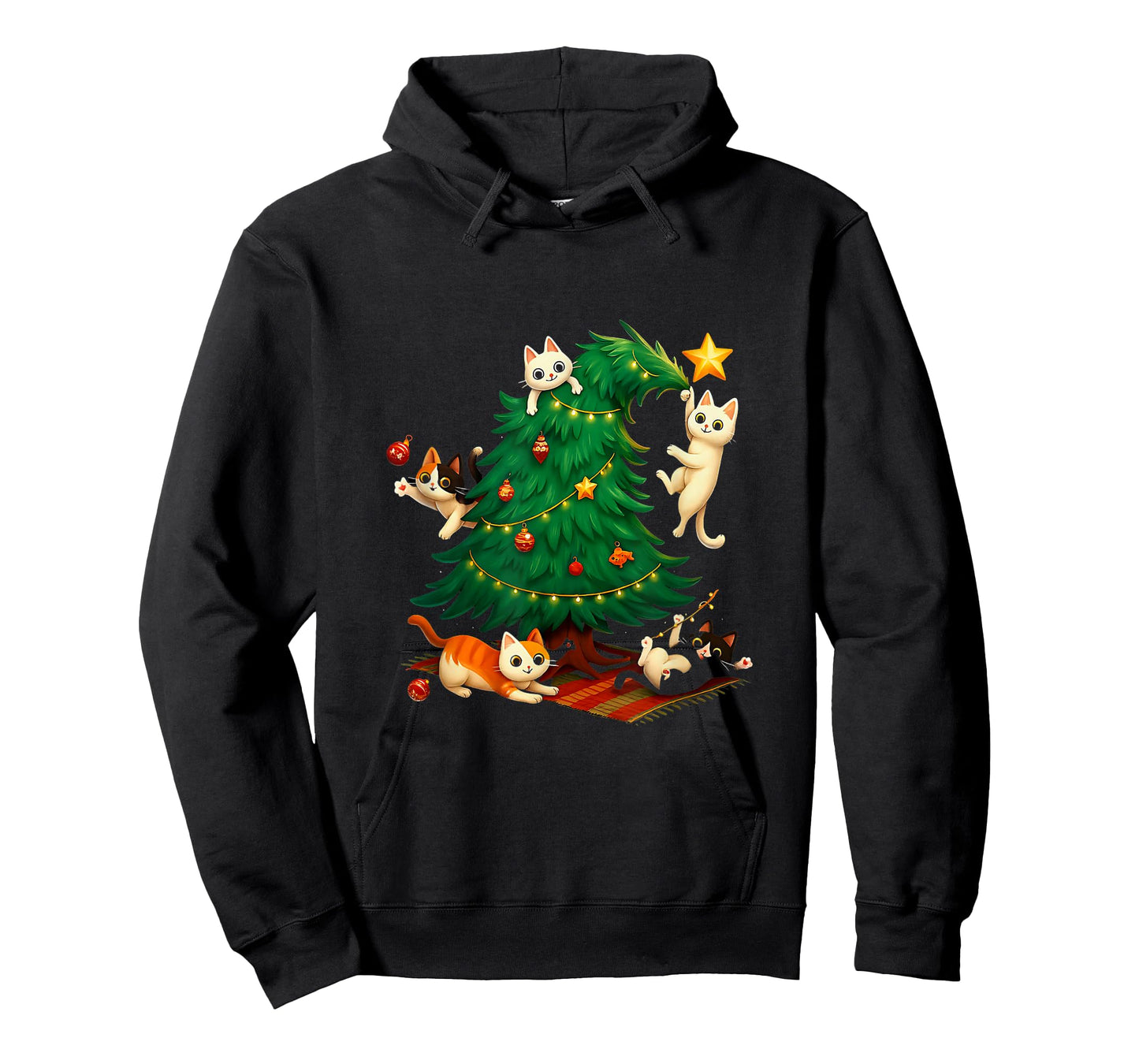 Funny Christmas Cats Climbing Tree Cute Cat Xmas Holiday T-Shirt
