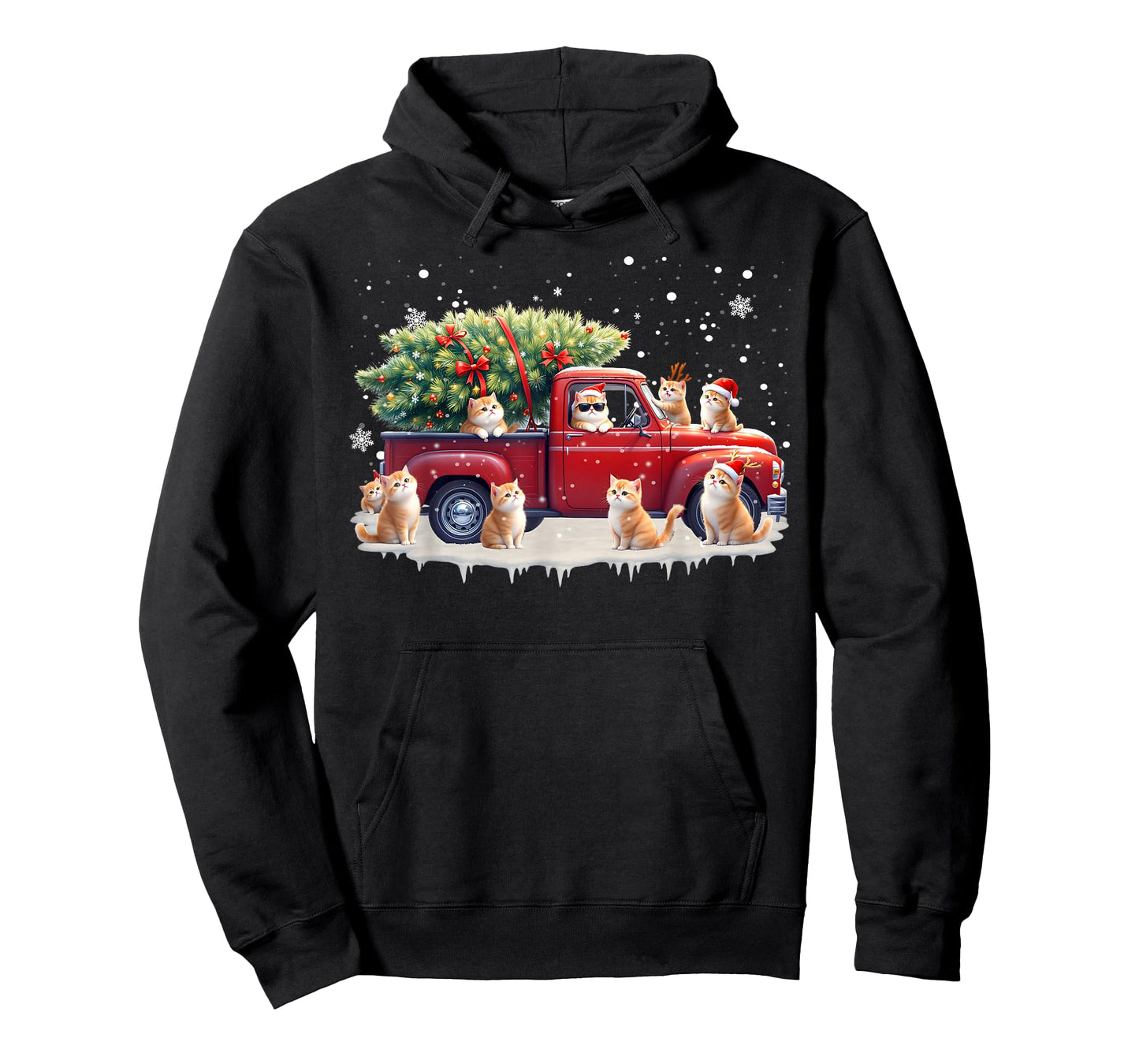 Oriental Cat Red Truck Christmas Tree Santa Ugly Xmas T-Shirt