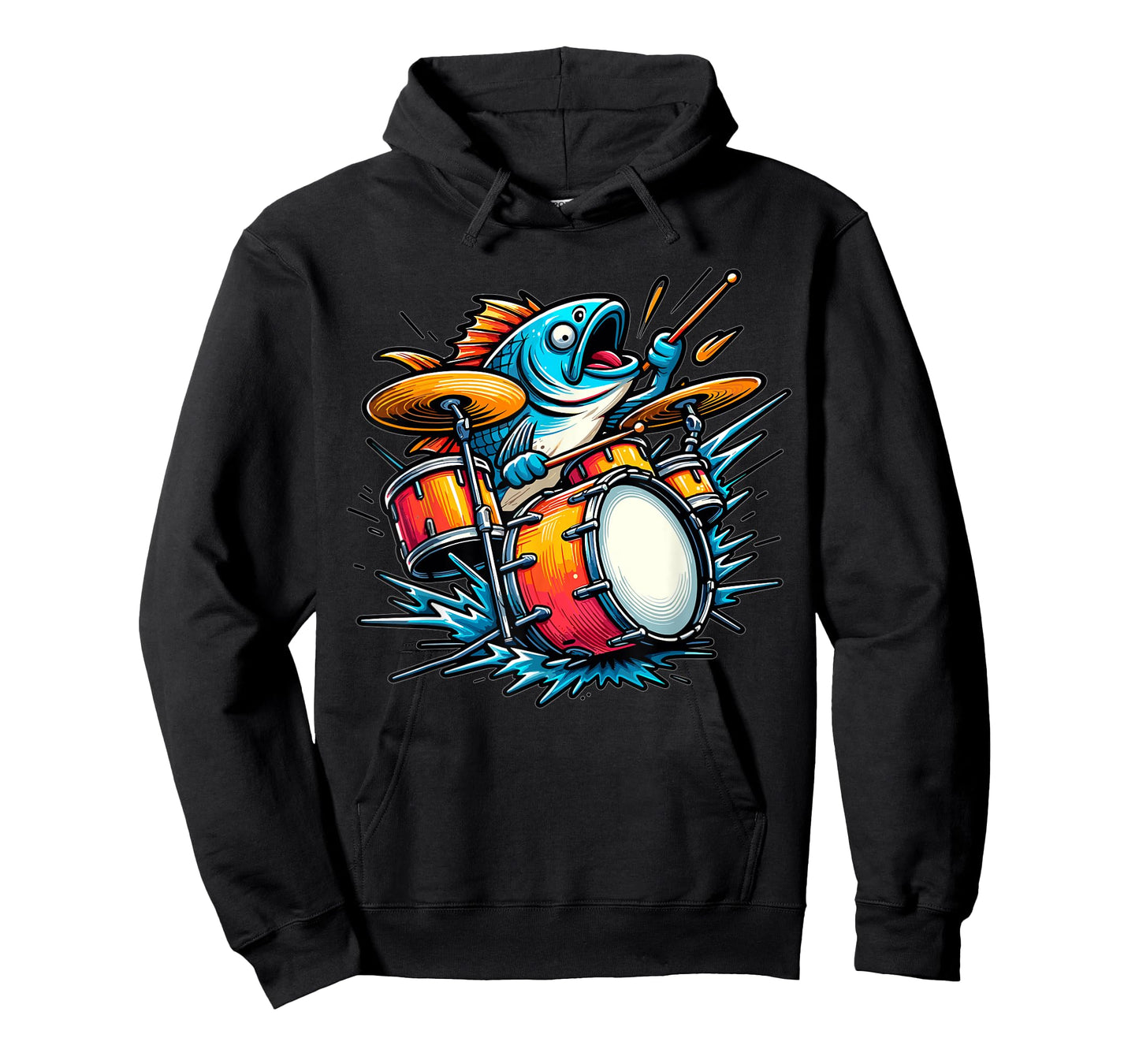 Funny Fishing Design, Fish Playing Drums T-Shirt