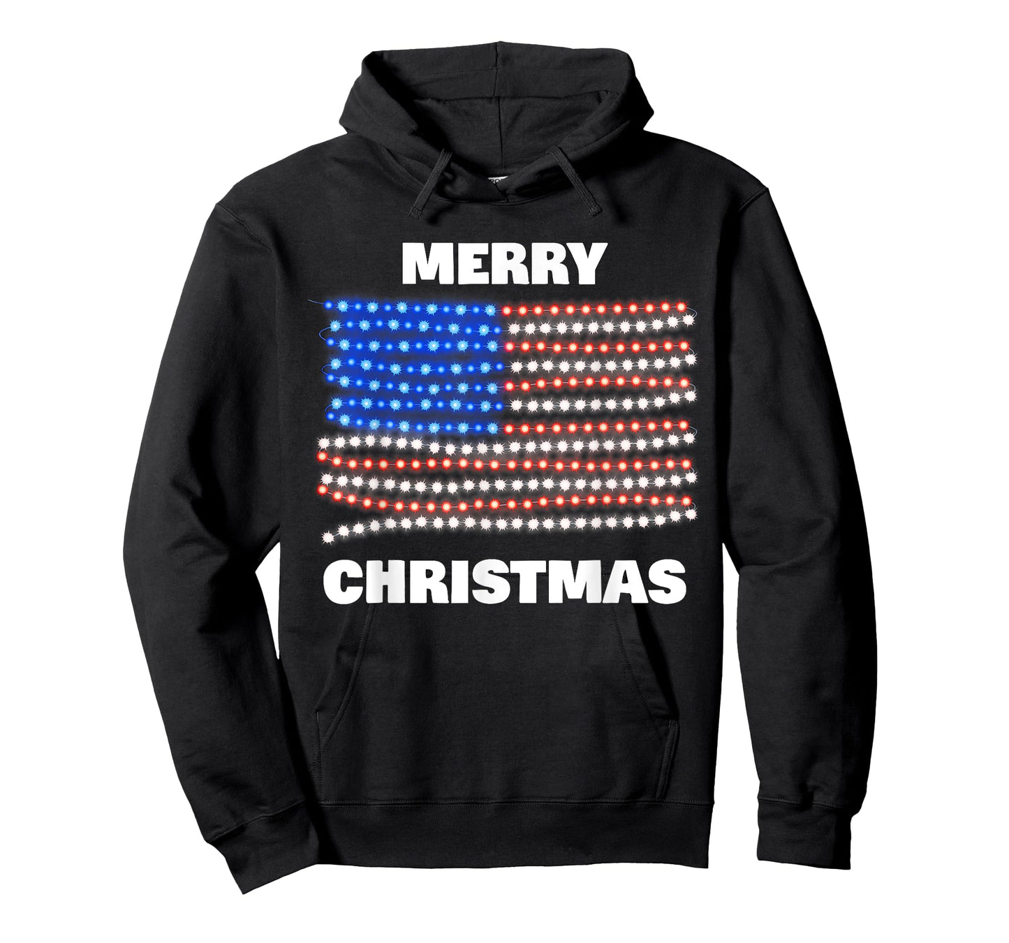 American USA Flag Patriotic Merry Christmas Xmas Lights Women Kids Men T-Shirt