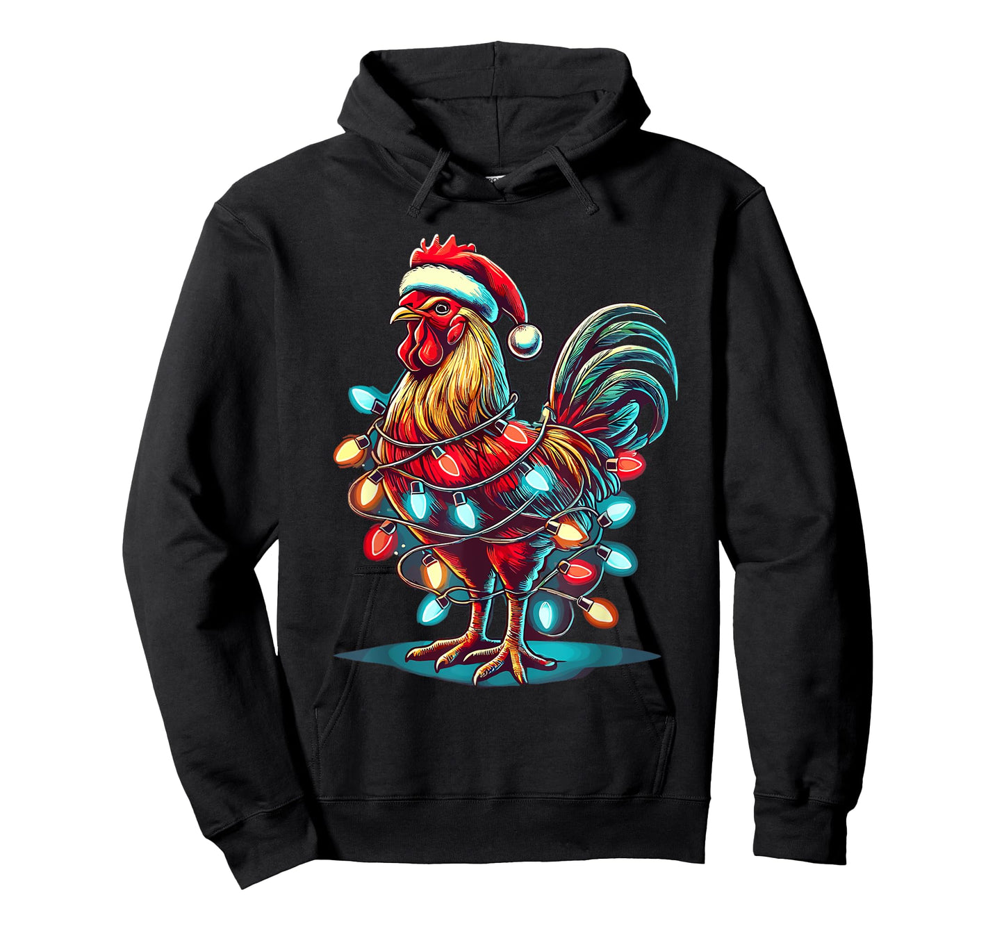 Chicken Santa Hat Christmas Lights Farmer Xmas T-Shirt