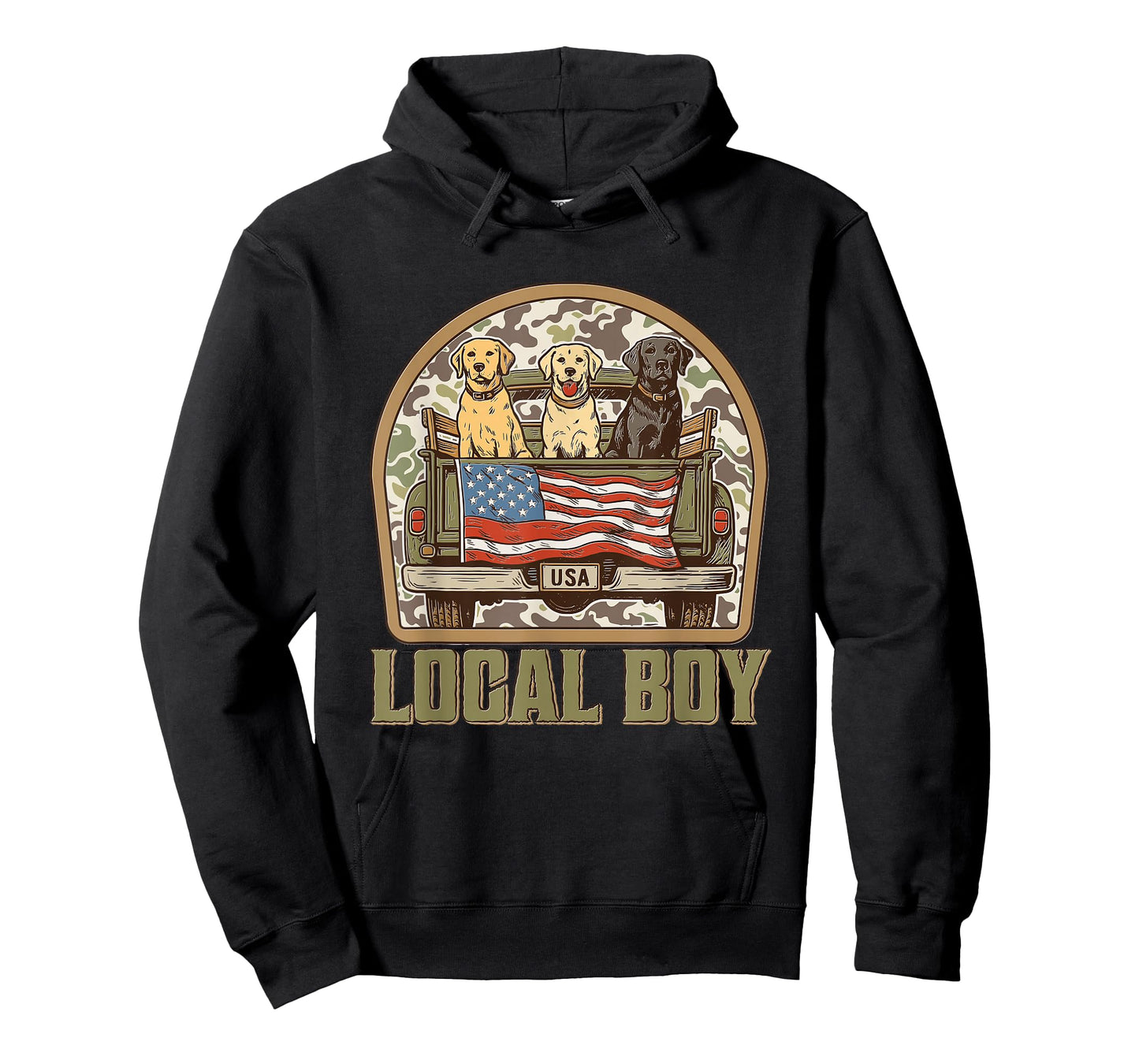 Patriotic Local Boy Labrador Dogs USA Camo Truck Design Tee T-Shirt