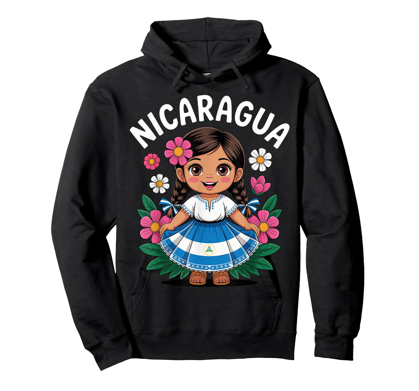 Cute Nicaragua Girl Traditional Dress with Flag Art for Kids T-Shirt