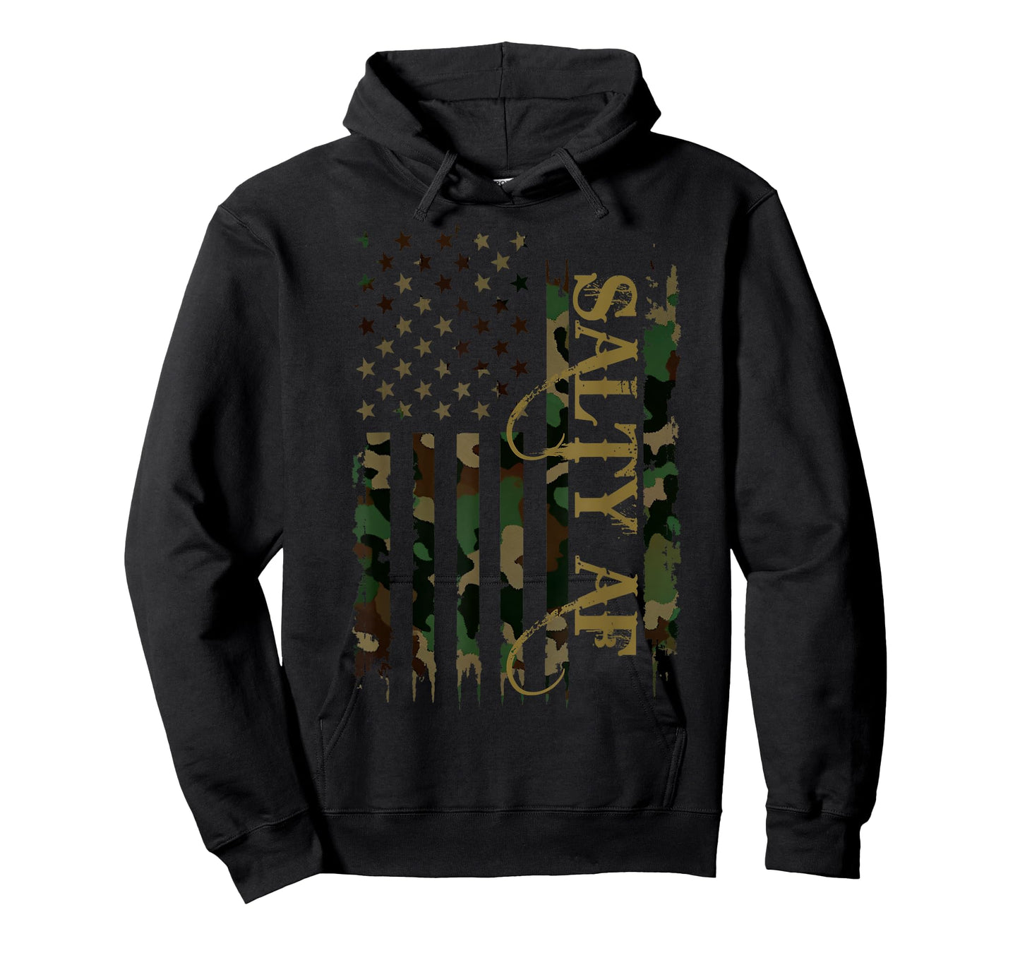 Salty AF United States Distressed Camo w US Flag T-Shirt
