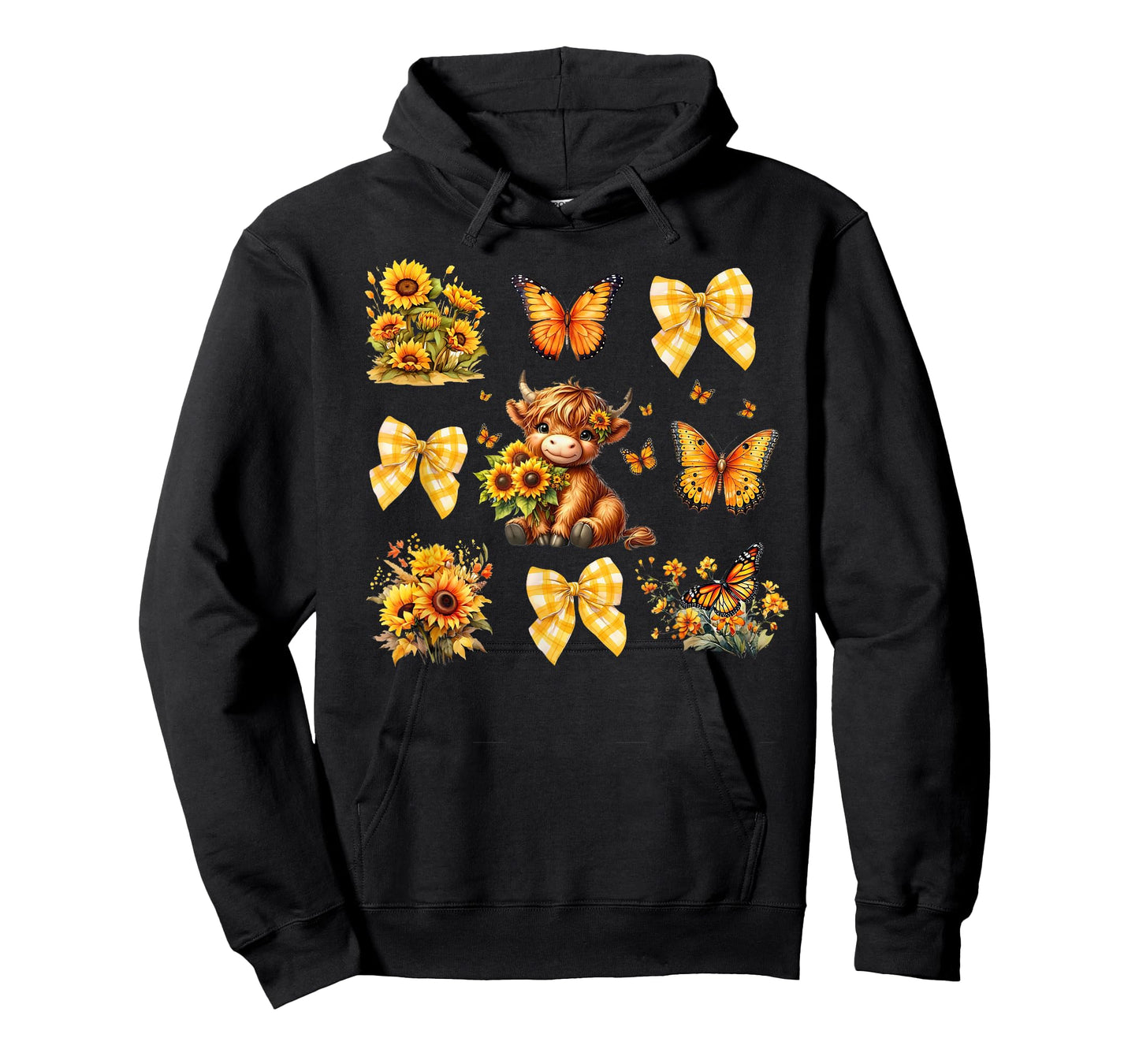 Baby Highland Cow With Sunflower Butterflies Farm Western T-Shirt