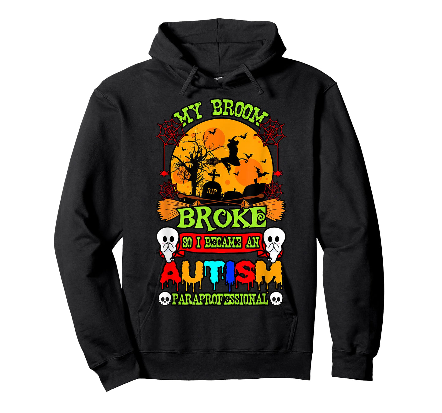 Autism ASD Awareness Halloween Broom Broke Paraprofessional T-Shirt