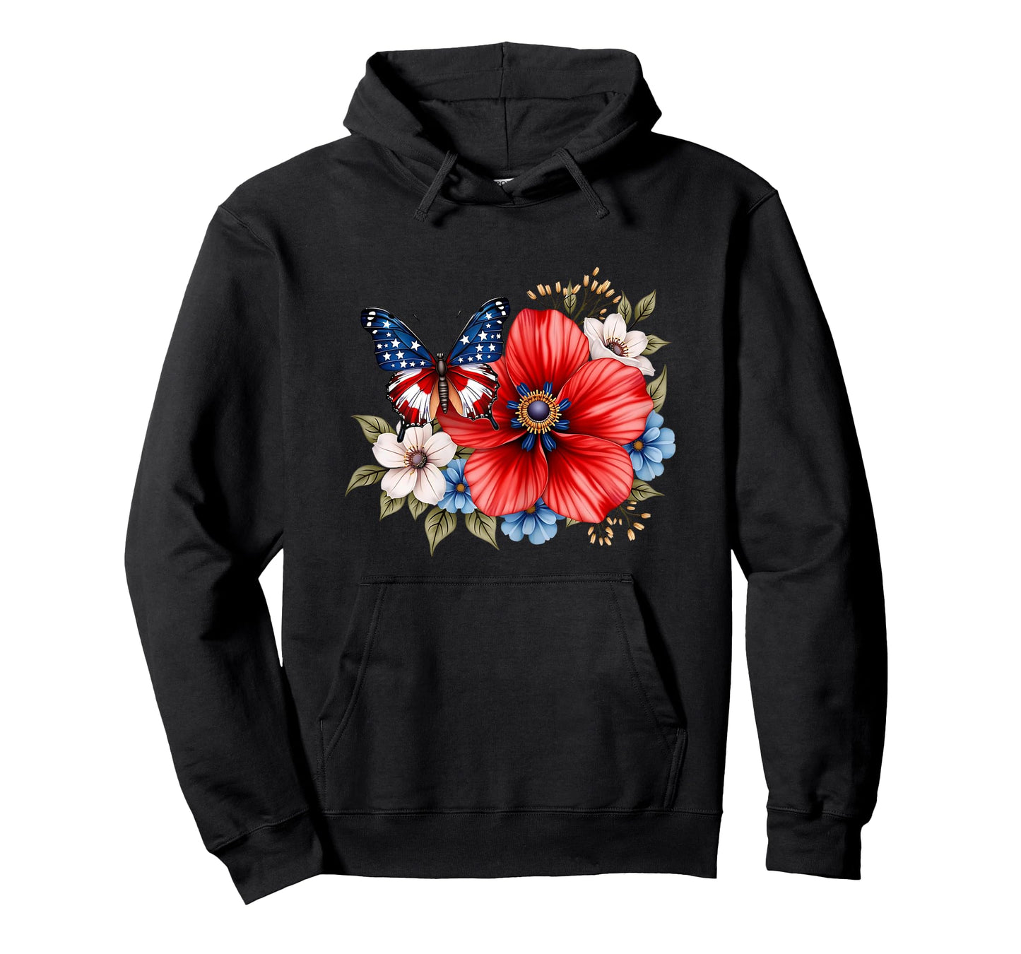 Butterfly Flowers American Flag 4th of July Women Girls T-Shirt