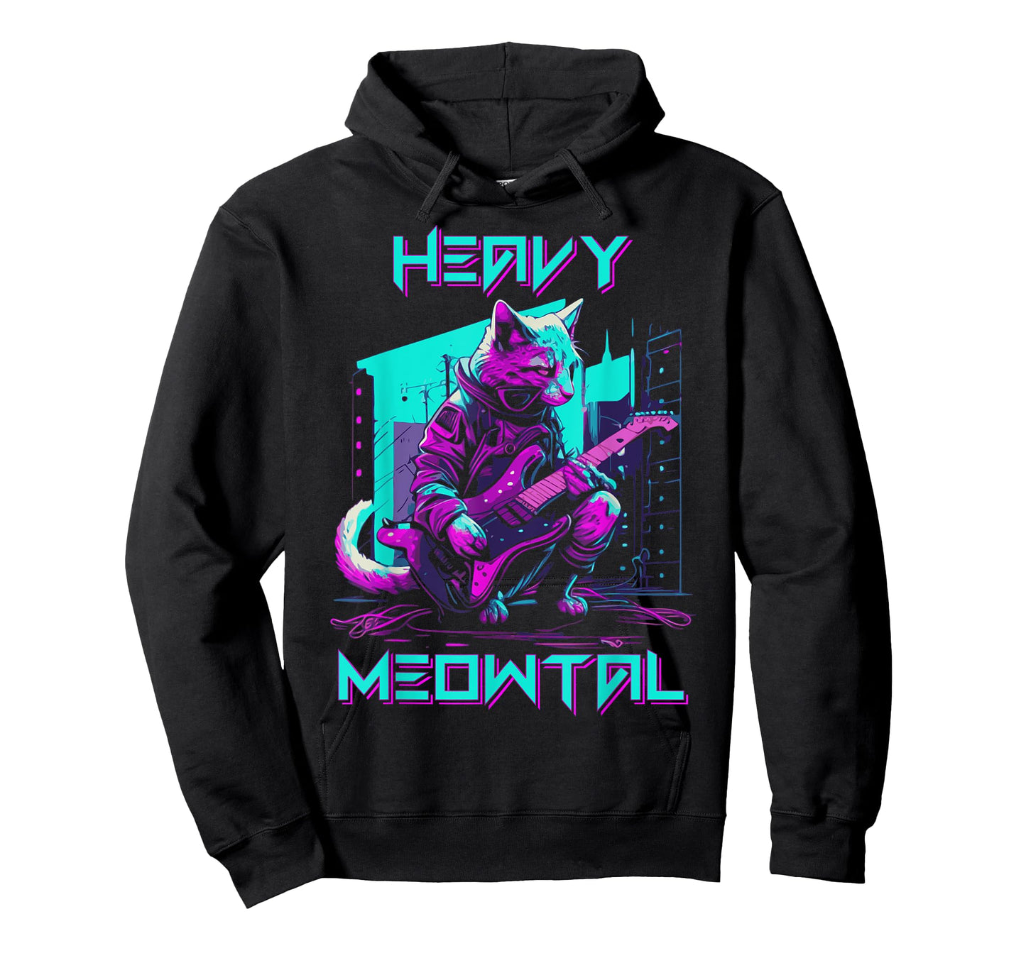 Vaporwave 80s Cat Playing Guitar Cyberpunk Meowtal T-Shirt