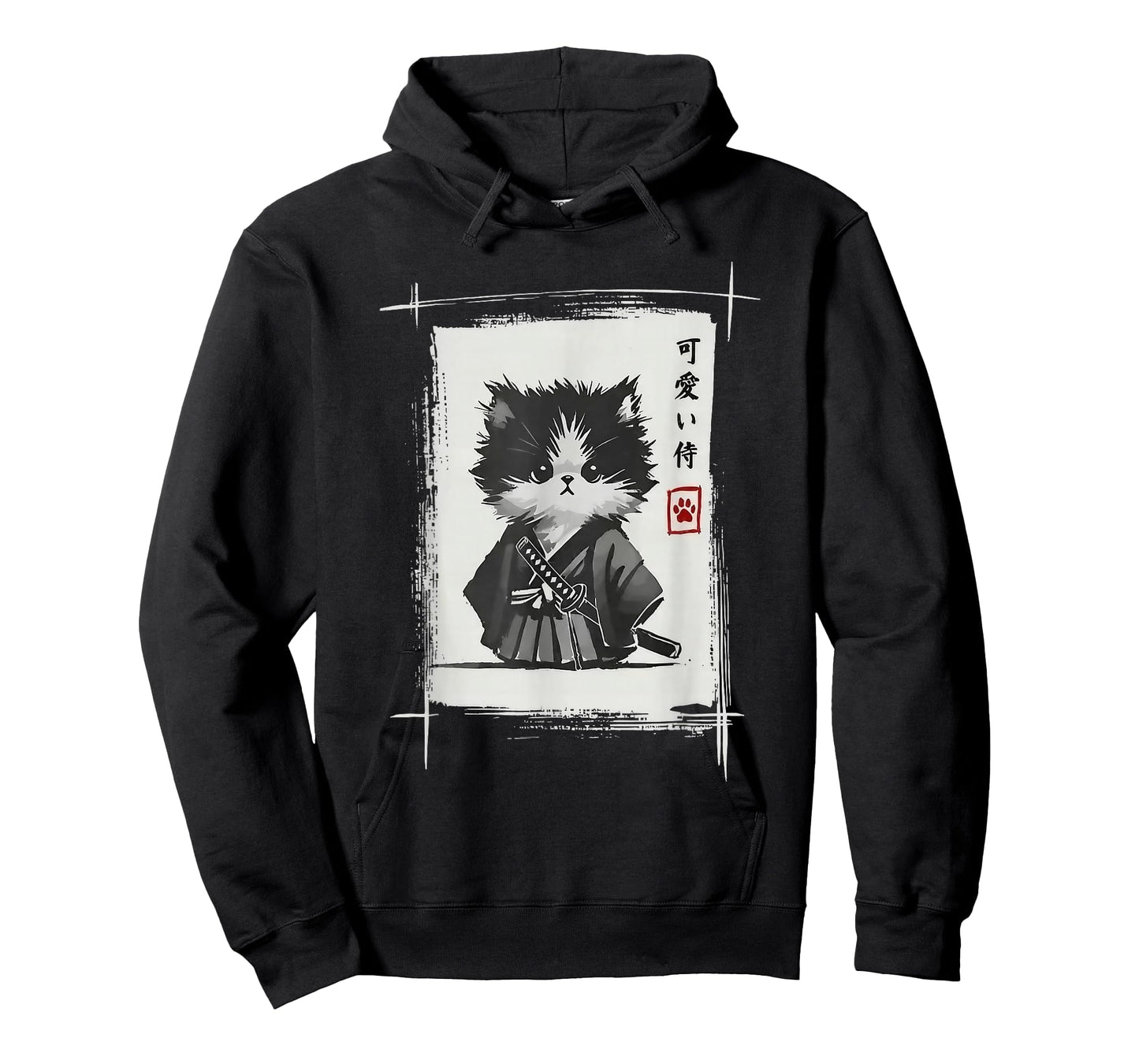 Kitten Samurai Japanese Samurai Cat Kawai Japanese Ink Brush T-Shirt