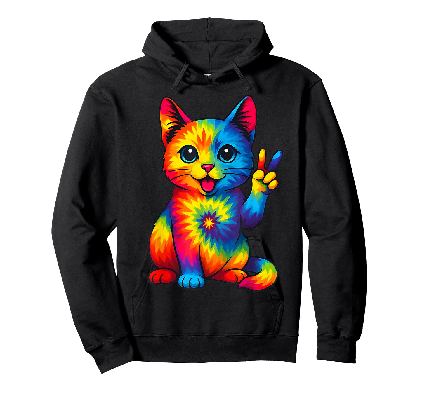 Cat Tie Dye Peace Sign Hippie Funny Cats Lovers Cute Cat T-Shirt