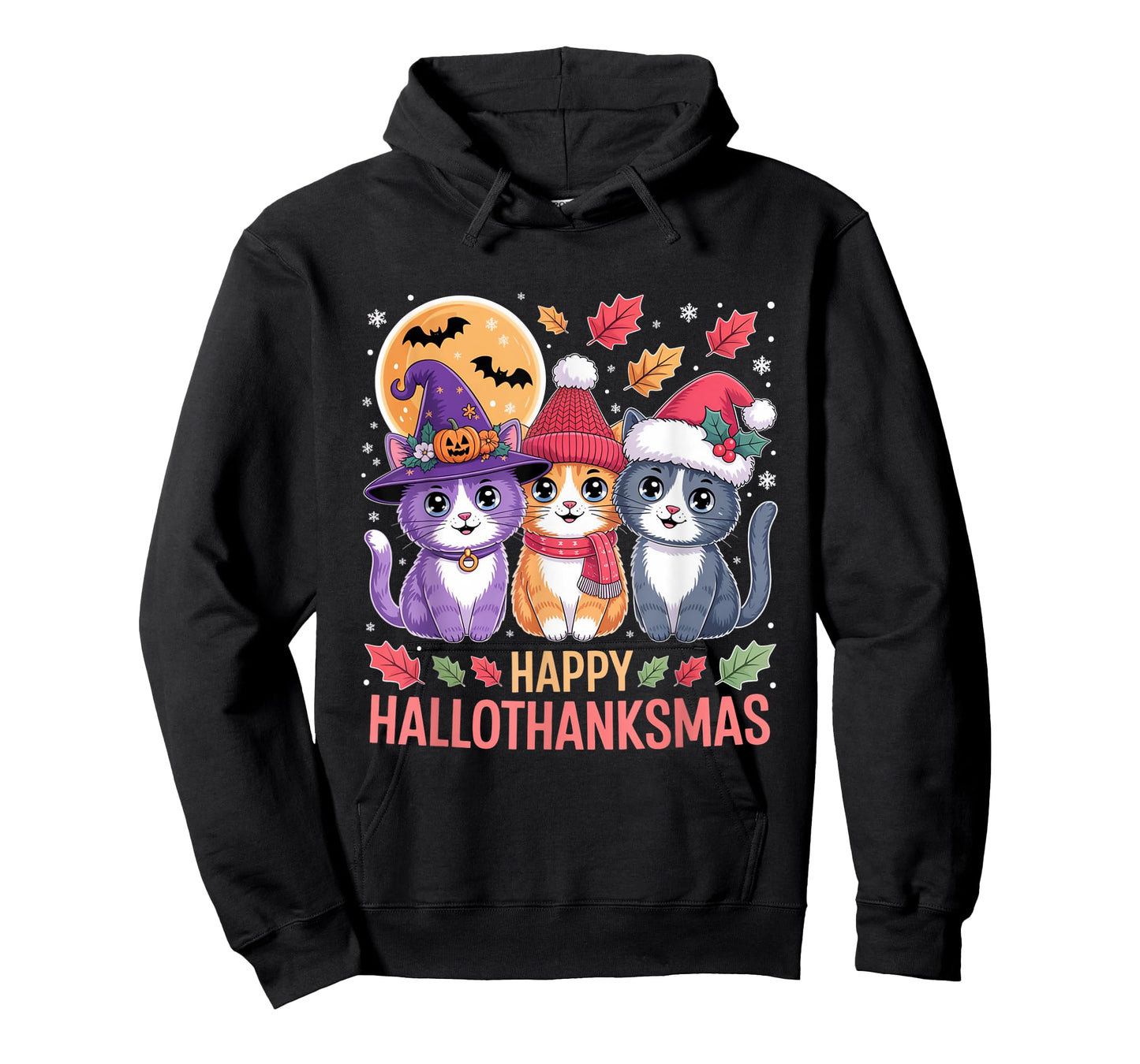Halloween Cats Thanksgiving Christmas Happy HalloThanksMas T-Shirt