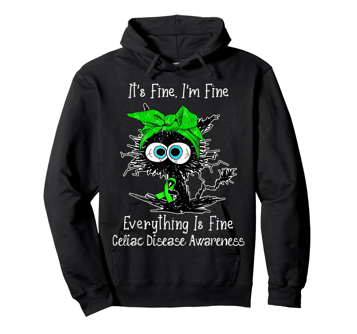 Black Cat Its Fine I'm Fine Celiac Disease Awareness T-Shirt