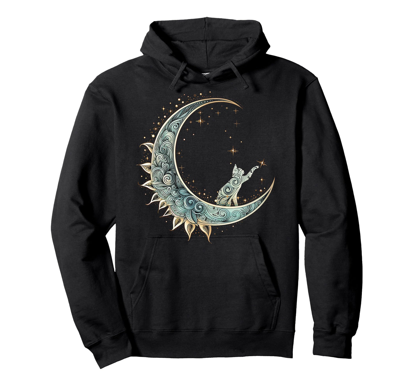 Mystical Aesthetic Cat Sitting on Crescent Moon Lunar Cat T-Shirt