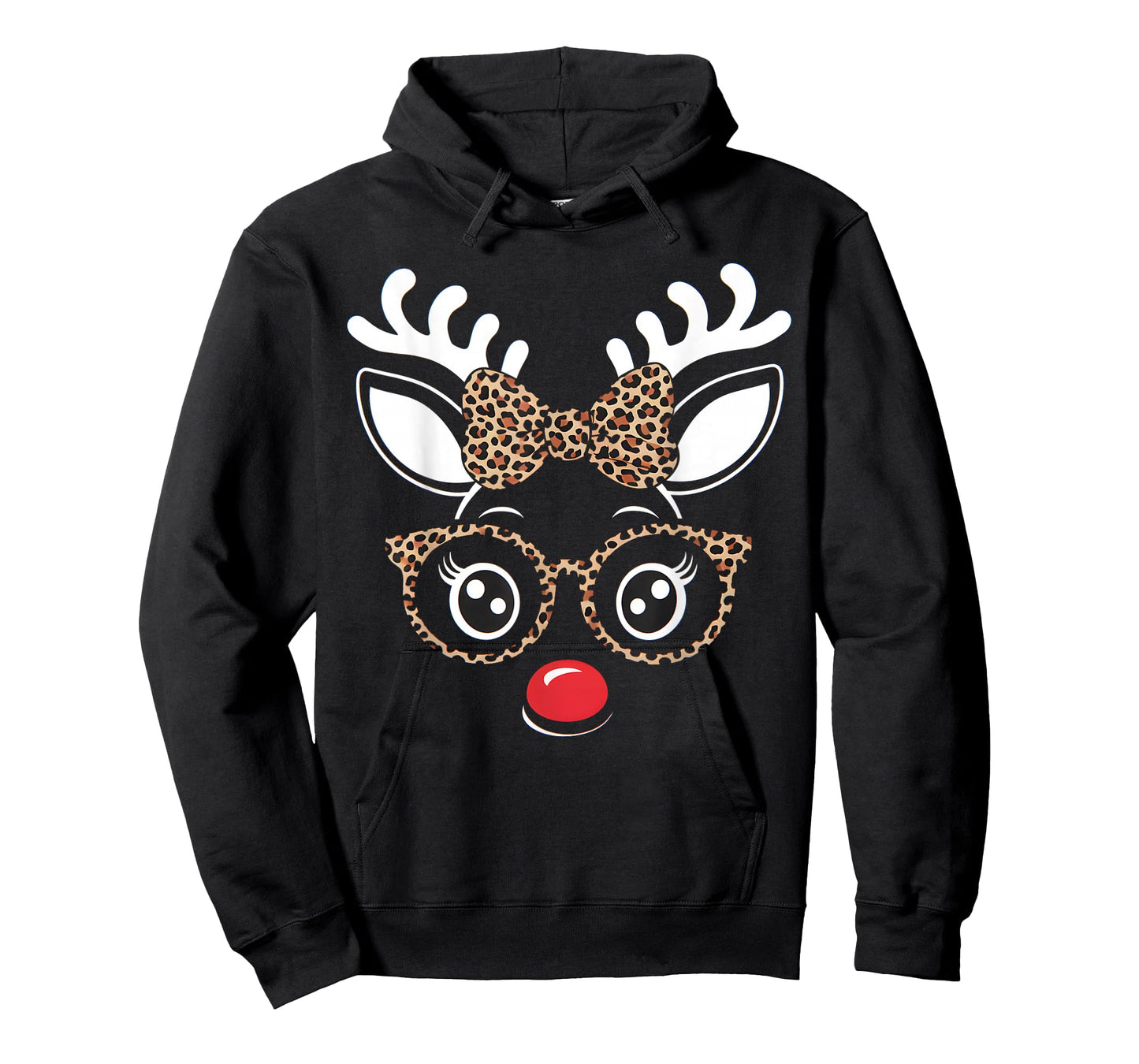 Christmas Reindeer Face Leopard Print Glasses Women Girls T-Shirt