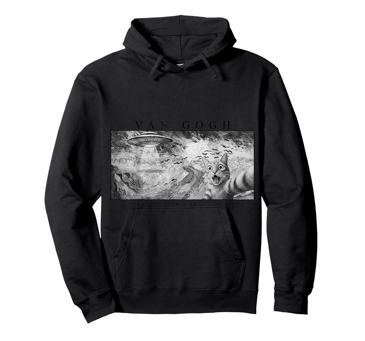 Funny Cat, Van Gogh Cat Selfie with Alien UFO in Wheatfield T-Shirt