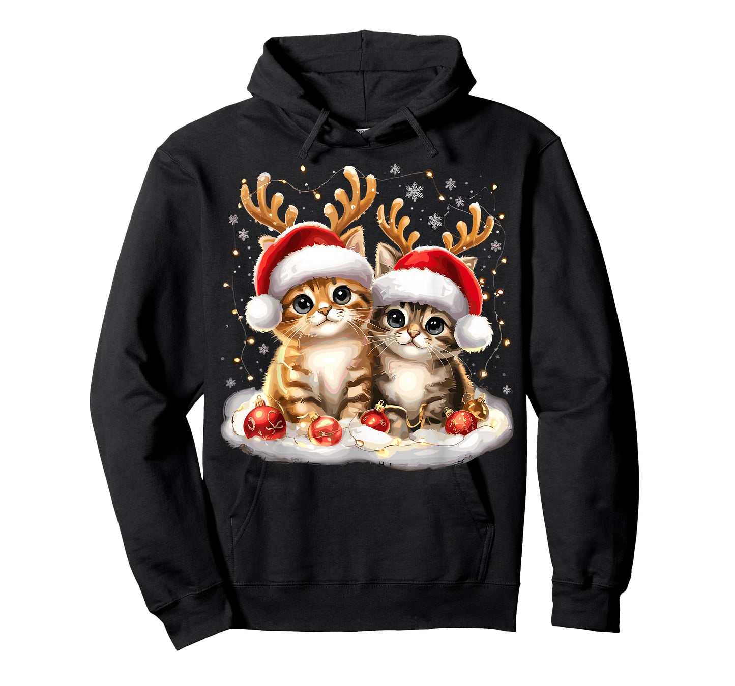 Cat Christmas Light Reindeer Santa T-Shirt
