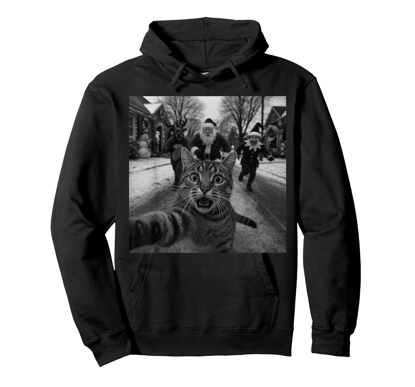 Funny Christmas Surprised Scared Cat Selfie Deer Santa Elf T-Shirt