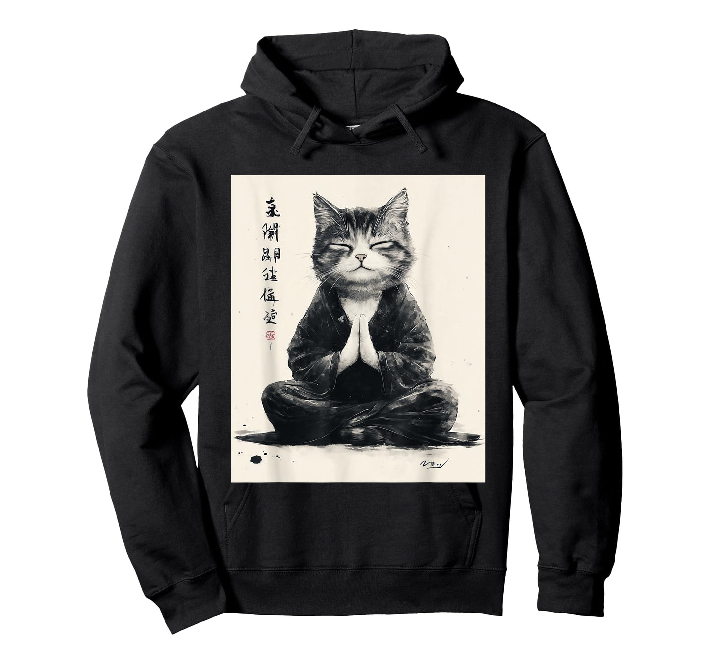 Zen Cat T-Shirt - Meditating Japanese Art Style Graphic Tee T-Shirt for Men Women Kids