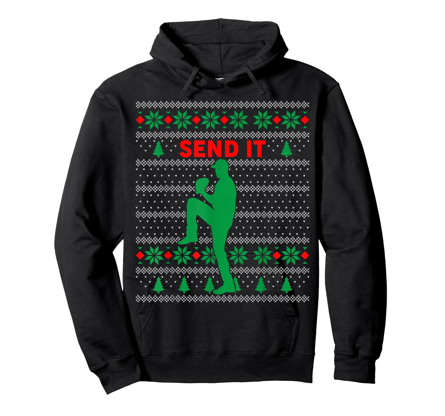Baseball Player Christmas Pajama Send It Funny Xmas PJs Boys T-Shirt