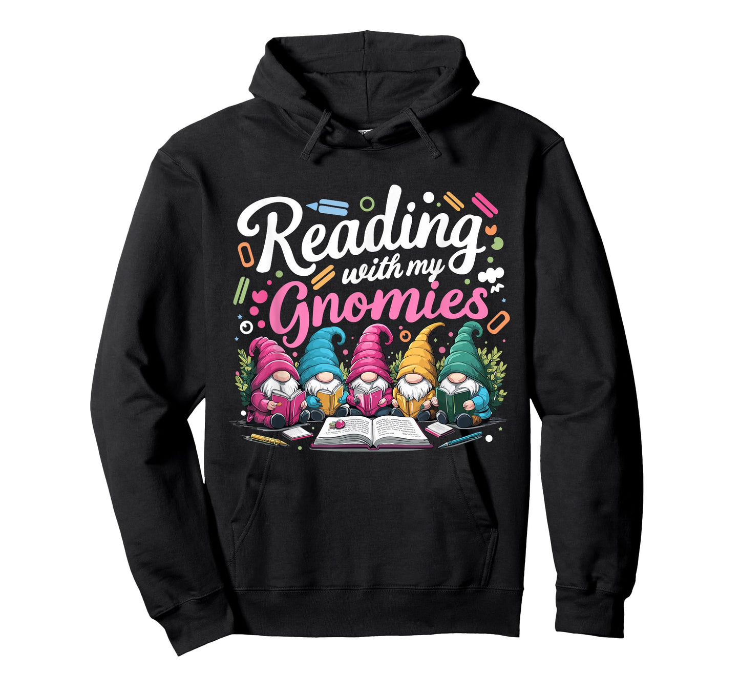 Cute Reading With My Gnomies,Funny Gnome Book Bookworm Lover T-Shirt