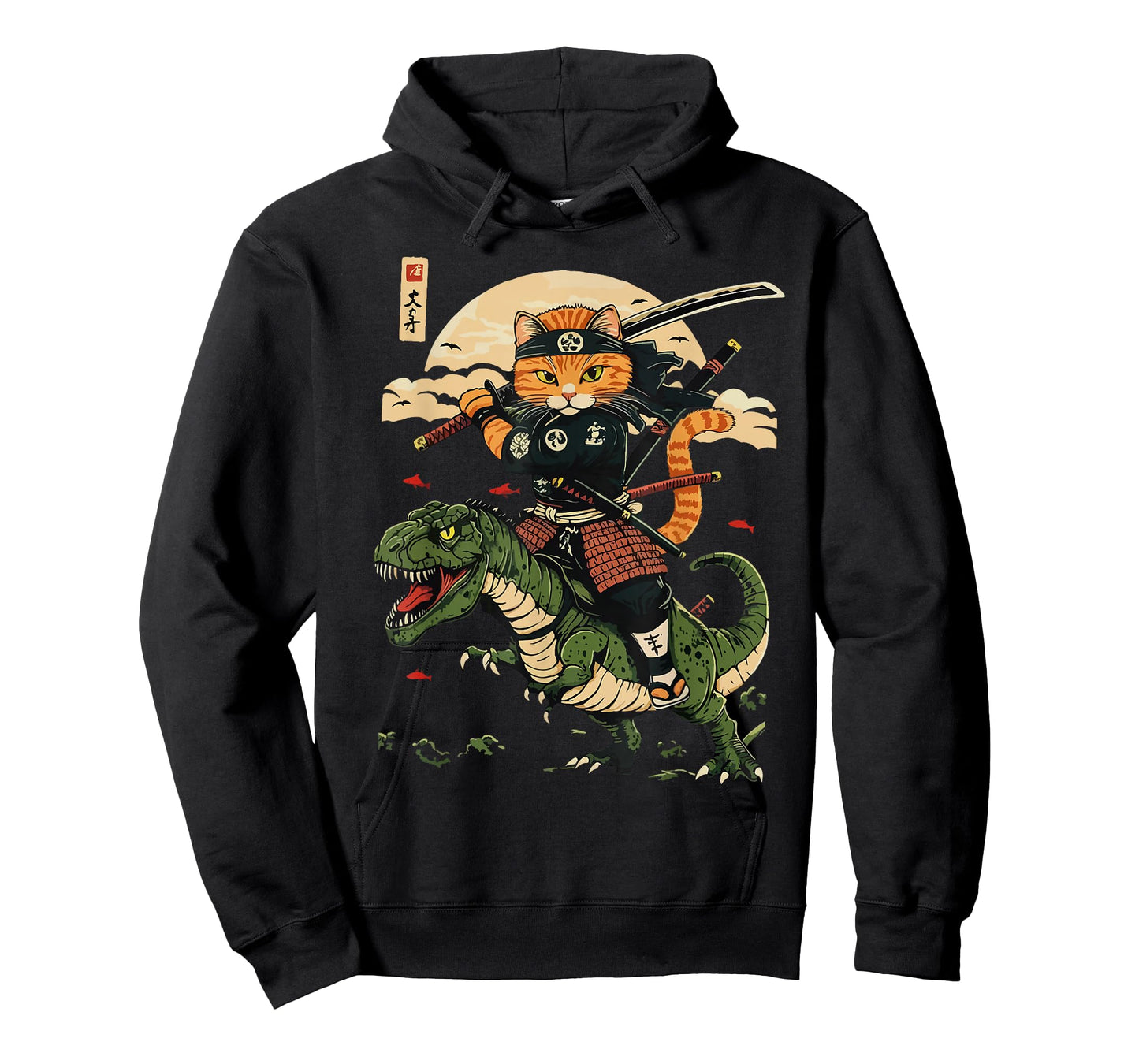 Vintage Samurai Cat Dinosaur Japanese Art Graphic Funny Cats T-Shirt