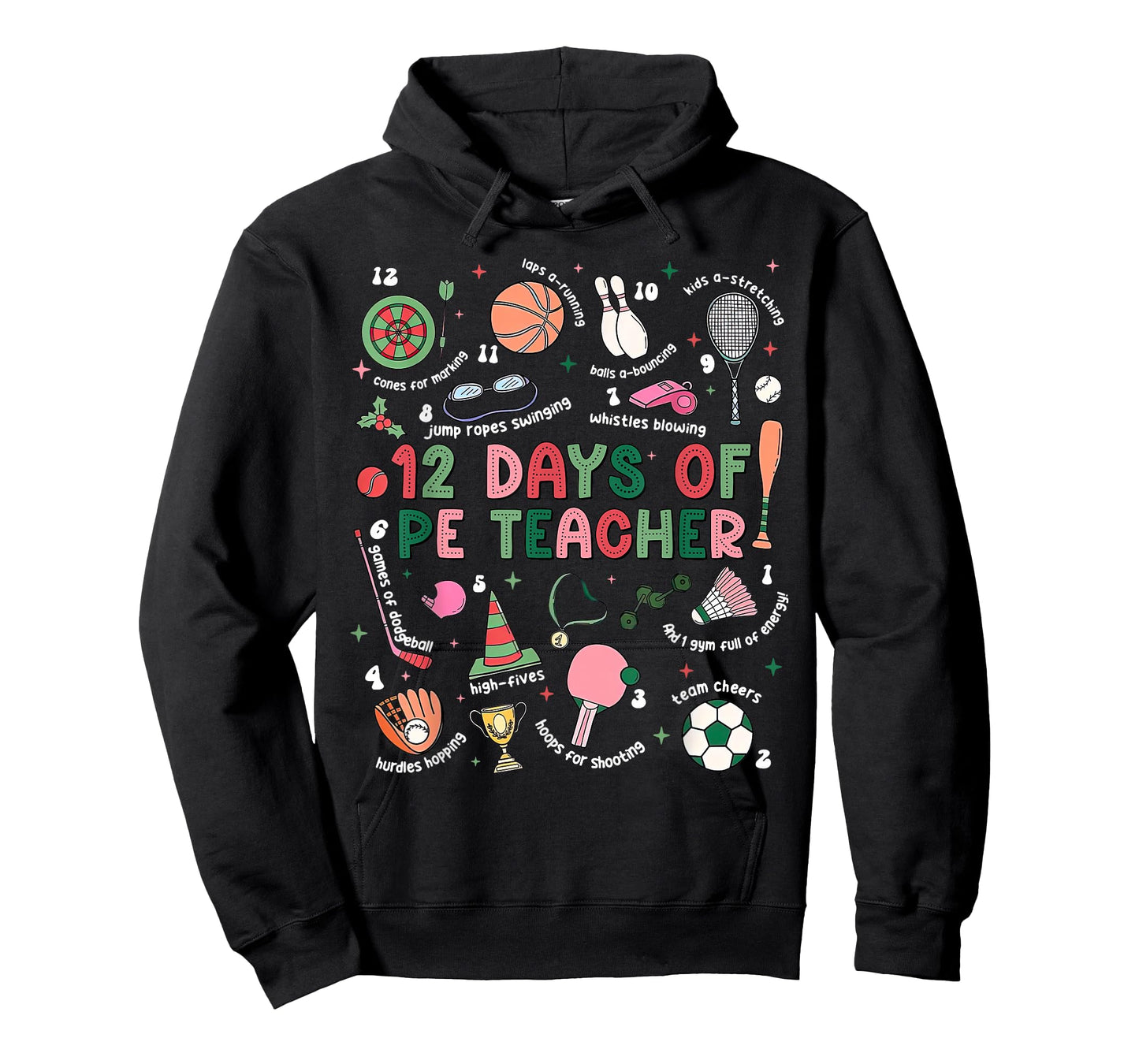 12 Days of PE Teacher Physical Education Gym Coach Christmas T-Shirt