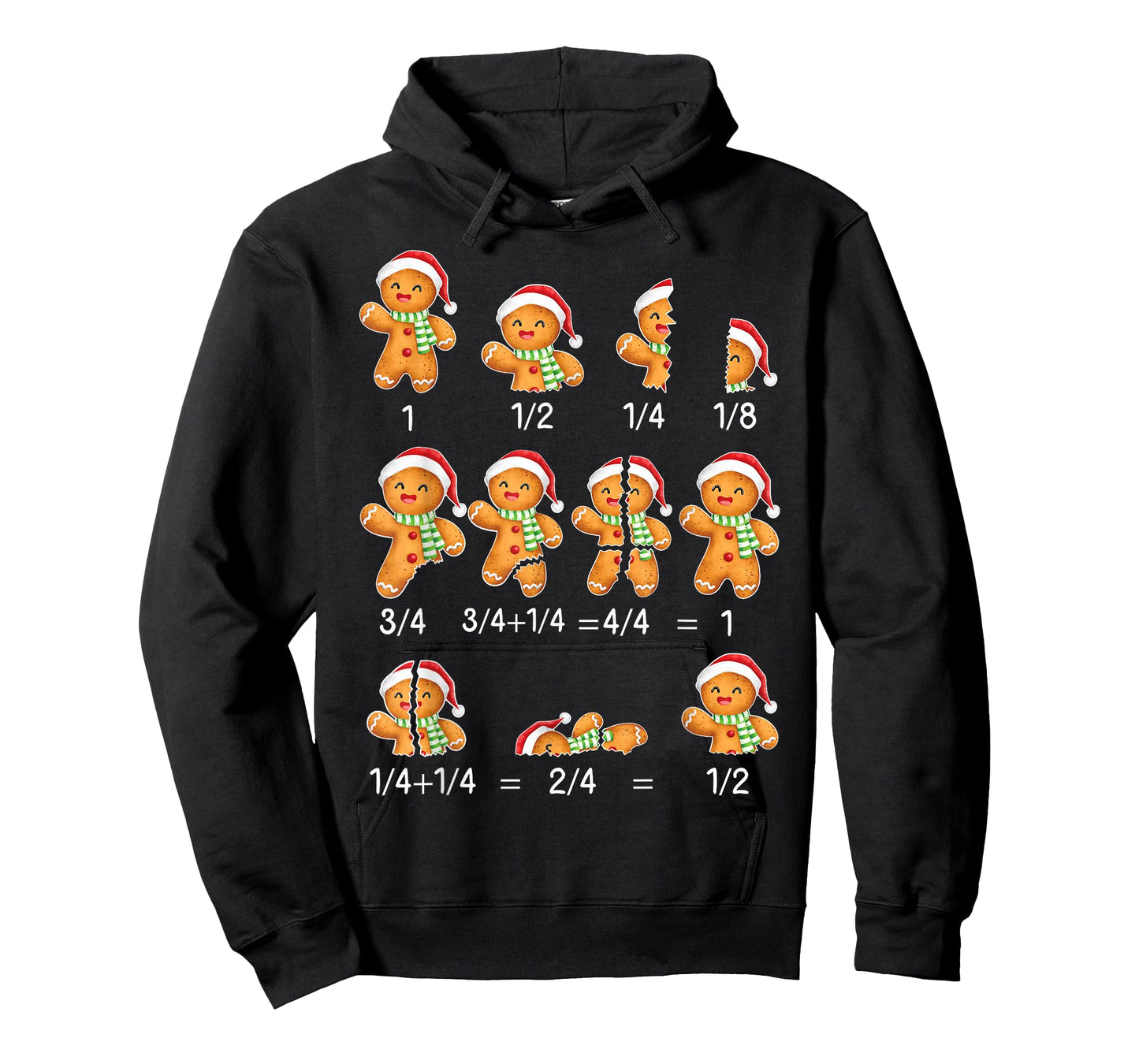 Gingerbread Cookie Santa Hat Fraction Math Teacher Xmas T-Shirt
