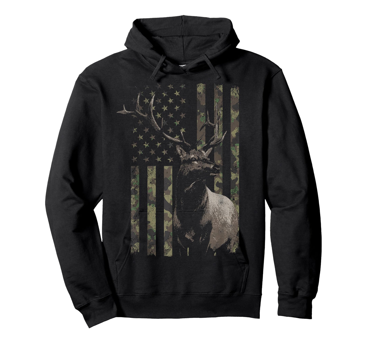 Elk Hunting Distressed Camo American Flag T-Shirt