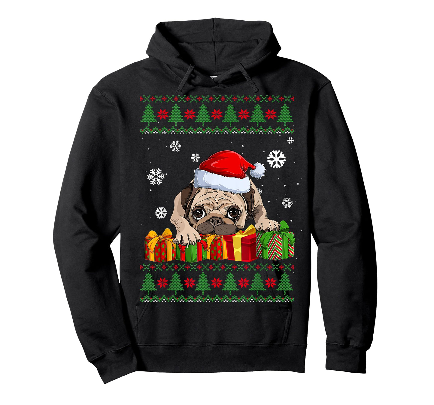Funny Dog lovers Cute Pug Santa Hat Ugly Christmas Sweater T-Shirt