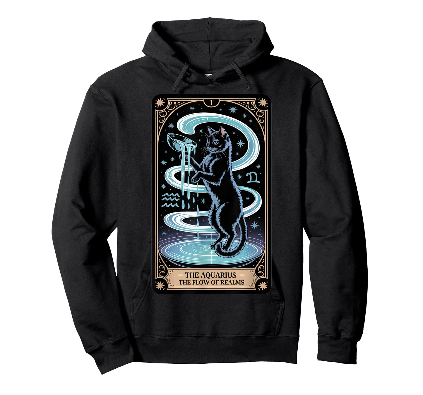 Aquarius Tarot Card Black Cat | Mystical Zodiac Water Bearer T-Shirt