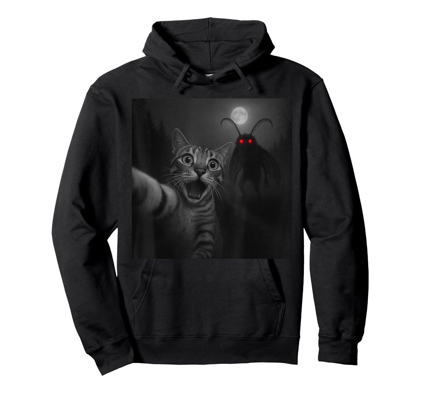 Funny Halloween Surprised Scared Cat Selfie Mothman Cryptid T-Shirt