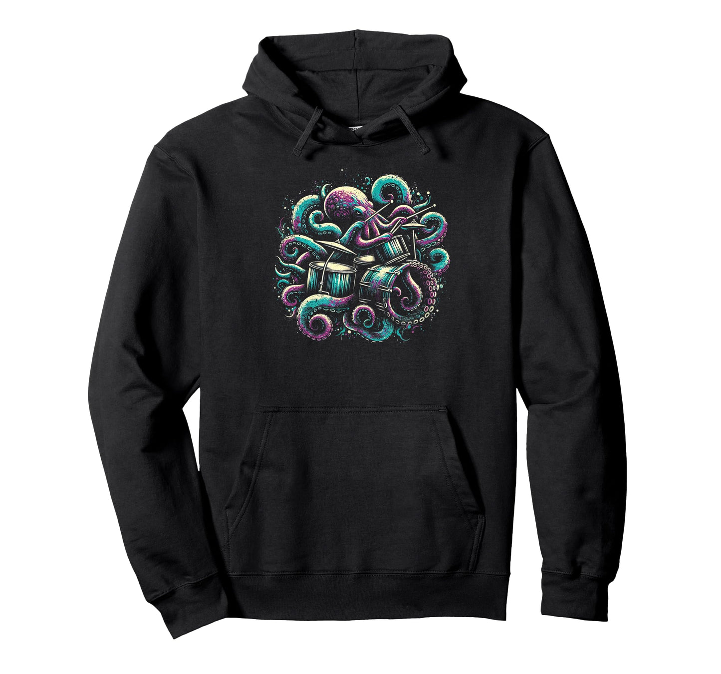 Octopus Rhythms Aquatic Drummer T-Shirt, Small, Black