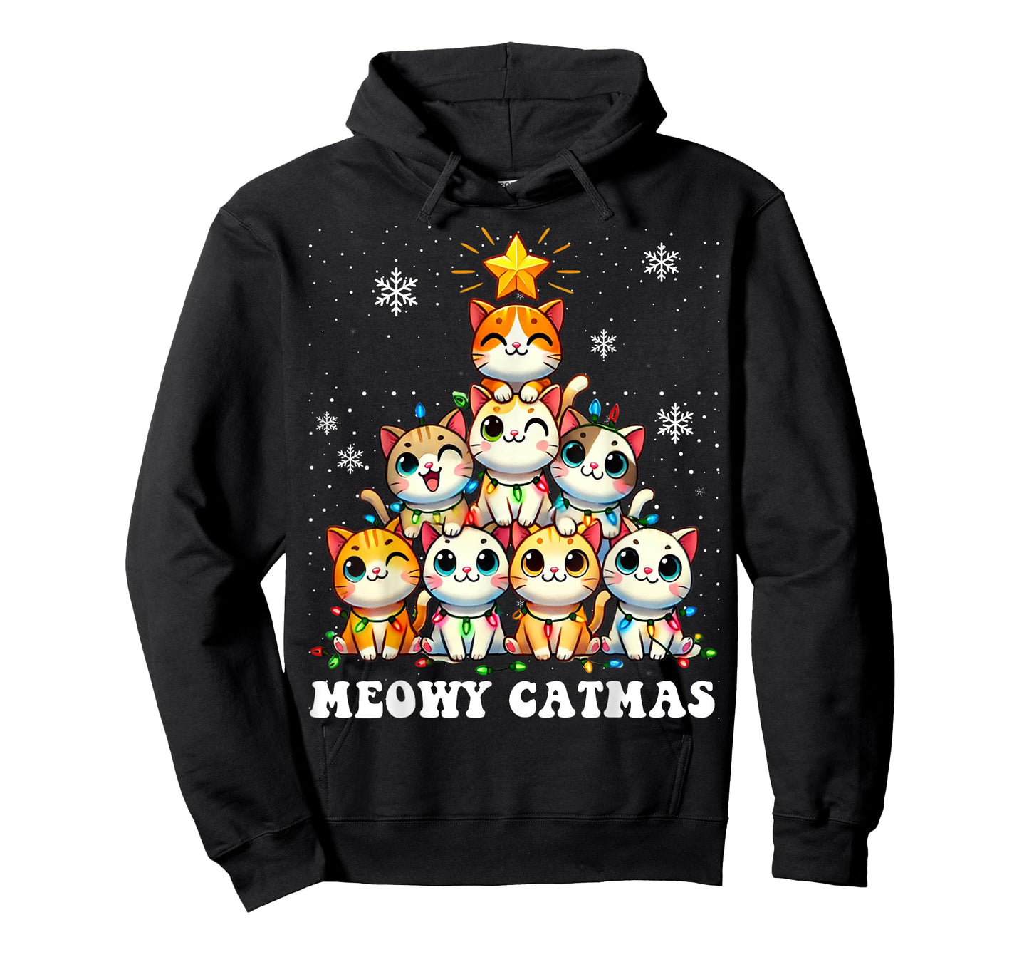 Meowy Catmas Funny Christmas Tree Lights Cute Cat Lover Xmas Men Women Kids T-Shirt