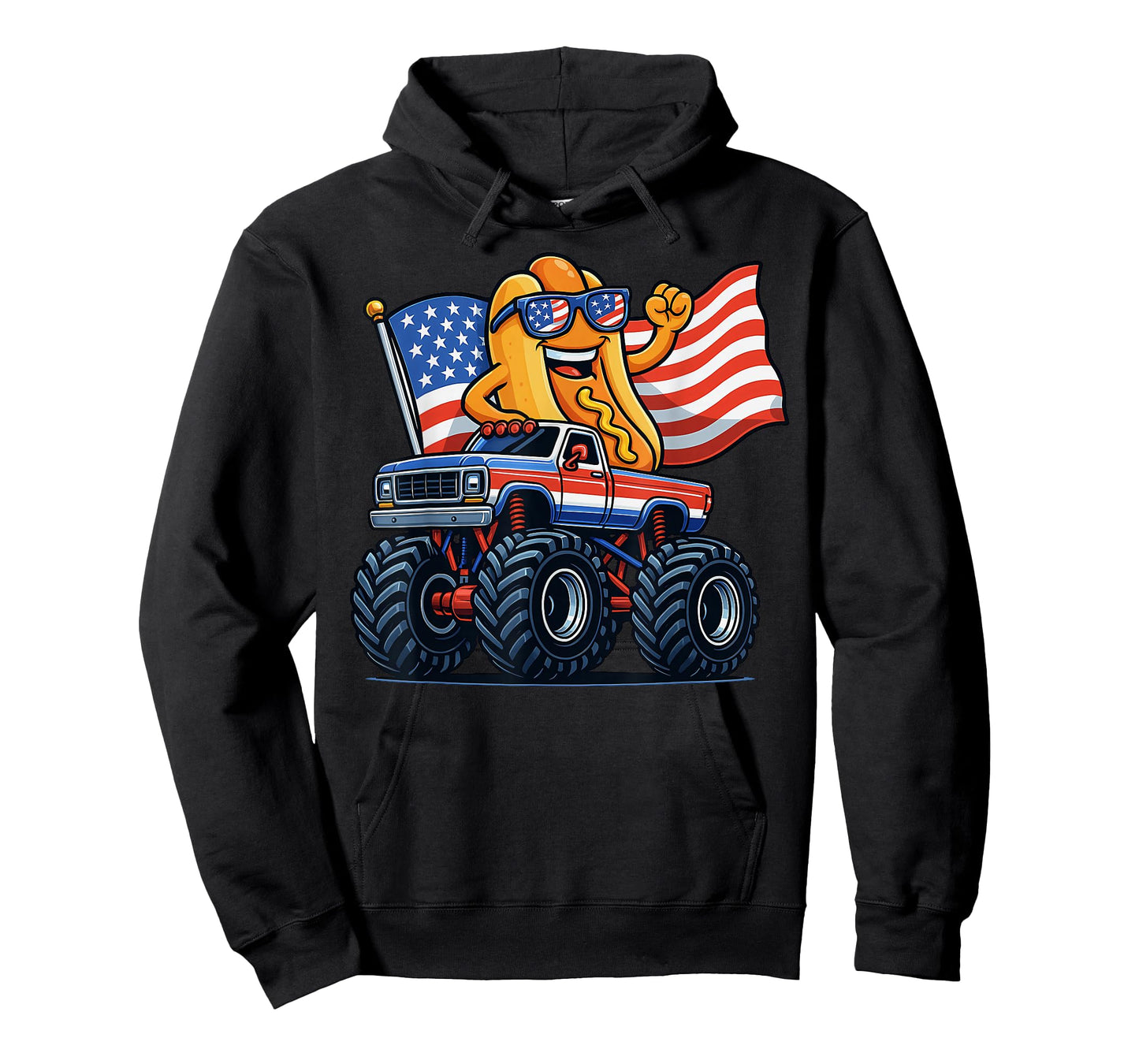 4th Of July Monster Truck Hot Dog American Flag Men Boy T-Shirt