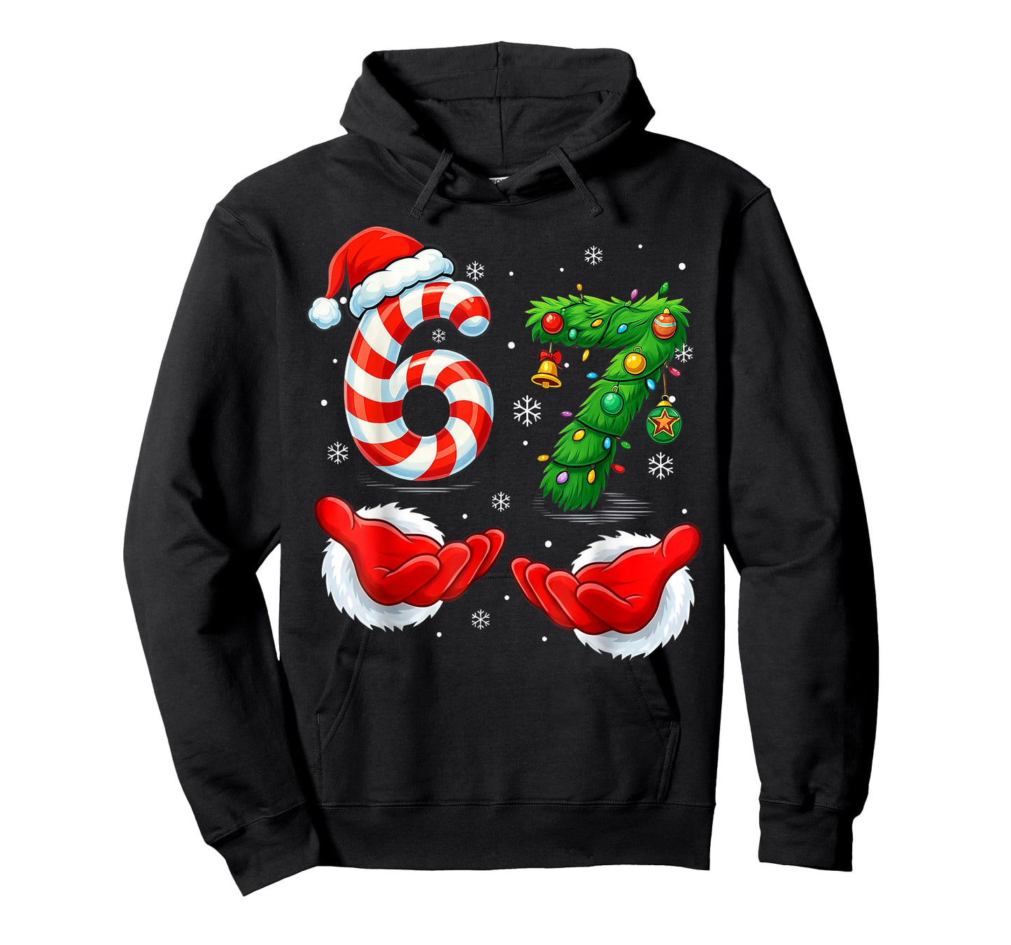 67 Christmas Meme 6 7 Santa Hands Candy Cane Tree Gen Alpha T-Shirt