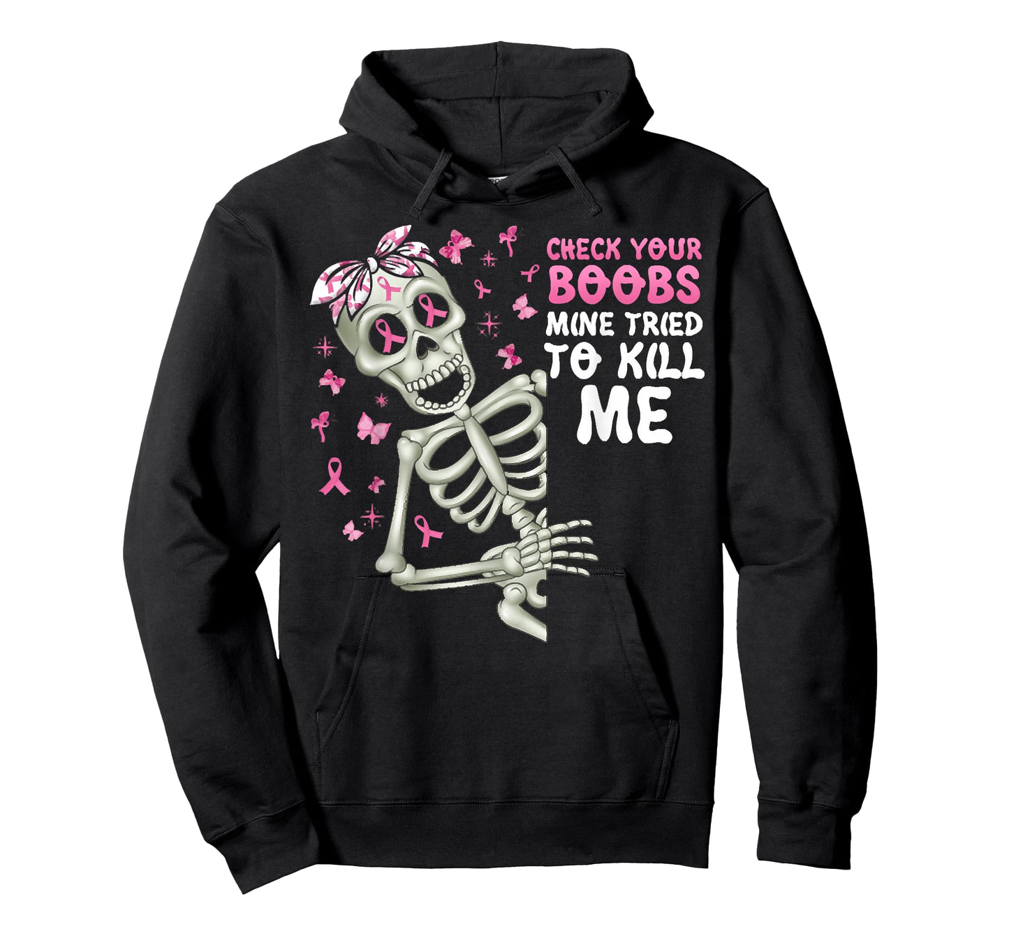 Check Your Boobs Mine Tried To Kill Me,Halloween Pink Ribbon T-Shirt
