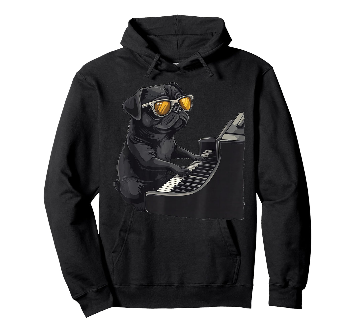 Cute Dog Black Pug Playing Piano Musician Music T-Shirt