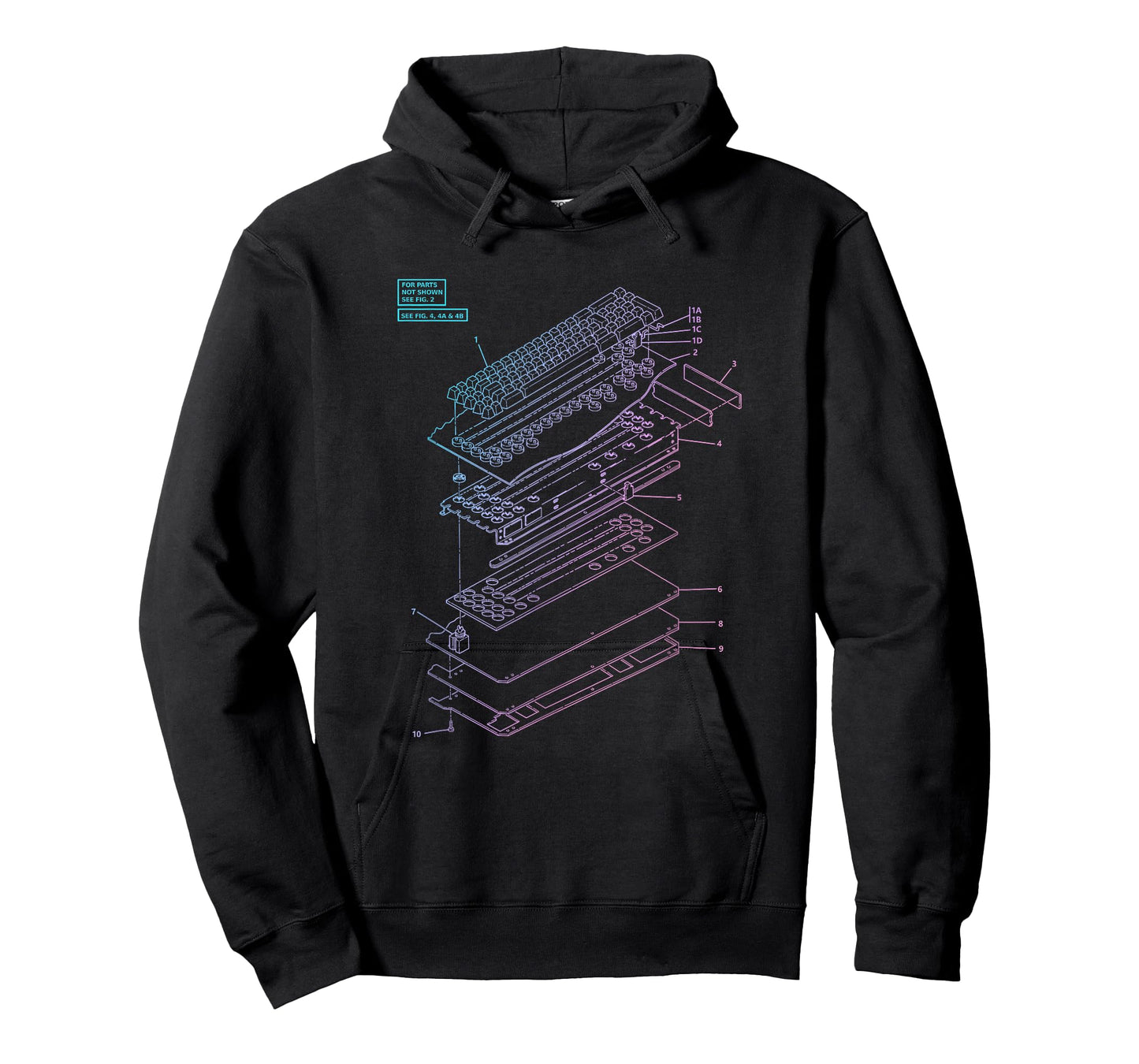 All Things Geek by MCMA Mechanical Keyboard Patent Drawing Graphic Design Art T-Shirt - Unisex-Adults, Black, Small