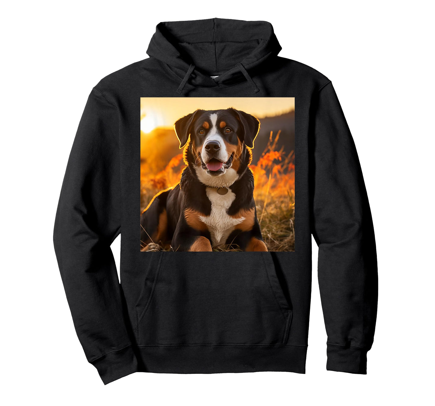Greater Swiss Mountain Dog Sitting In The Sunset Photography T-Shirt