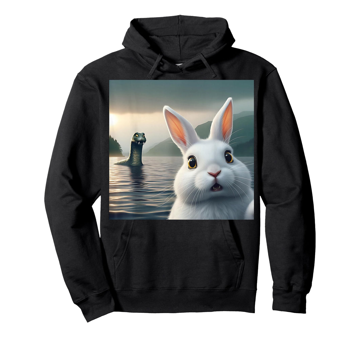 Surprised Rabbit Selfie with Loch Ness Monster Nessie Funny T-Shirt