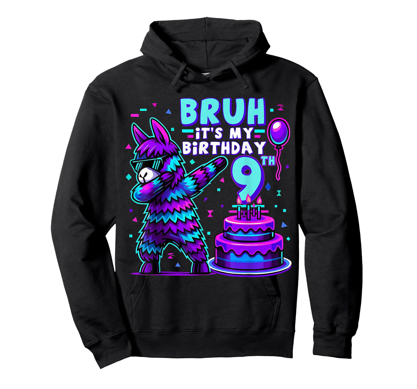 Bruh Dabbing It's My 9th Birthday Llama Pinata 9 Year Old T-Shirt