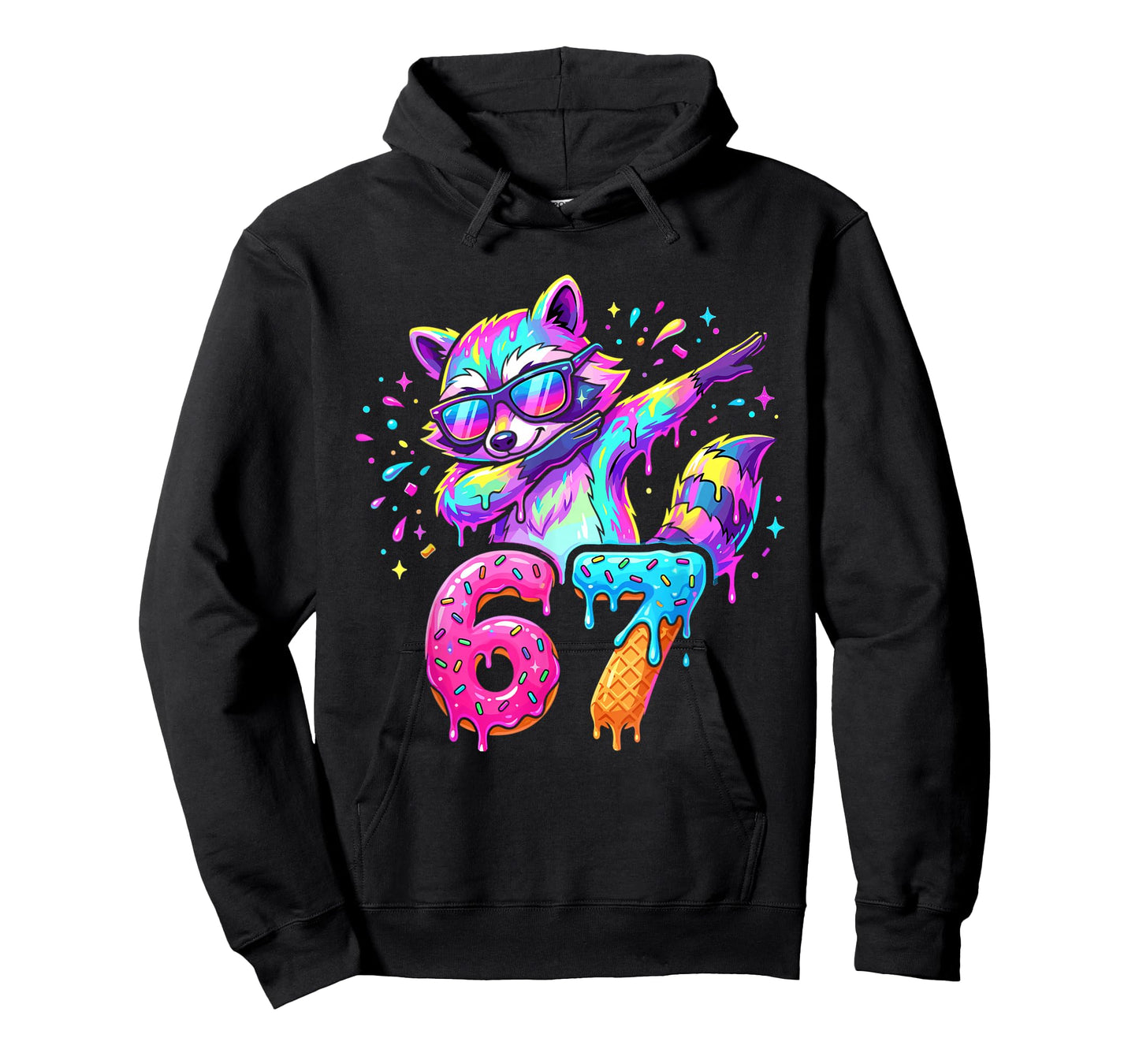 67 Funny Dabbing Raccoon 6 7 Dripping Ice Cream Meme T-Shirt